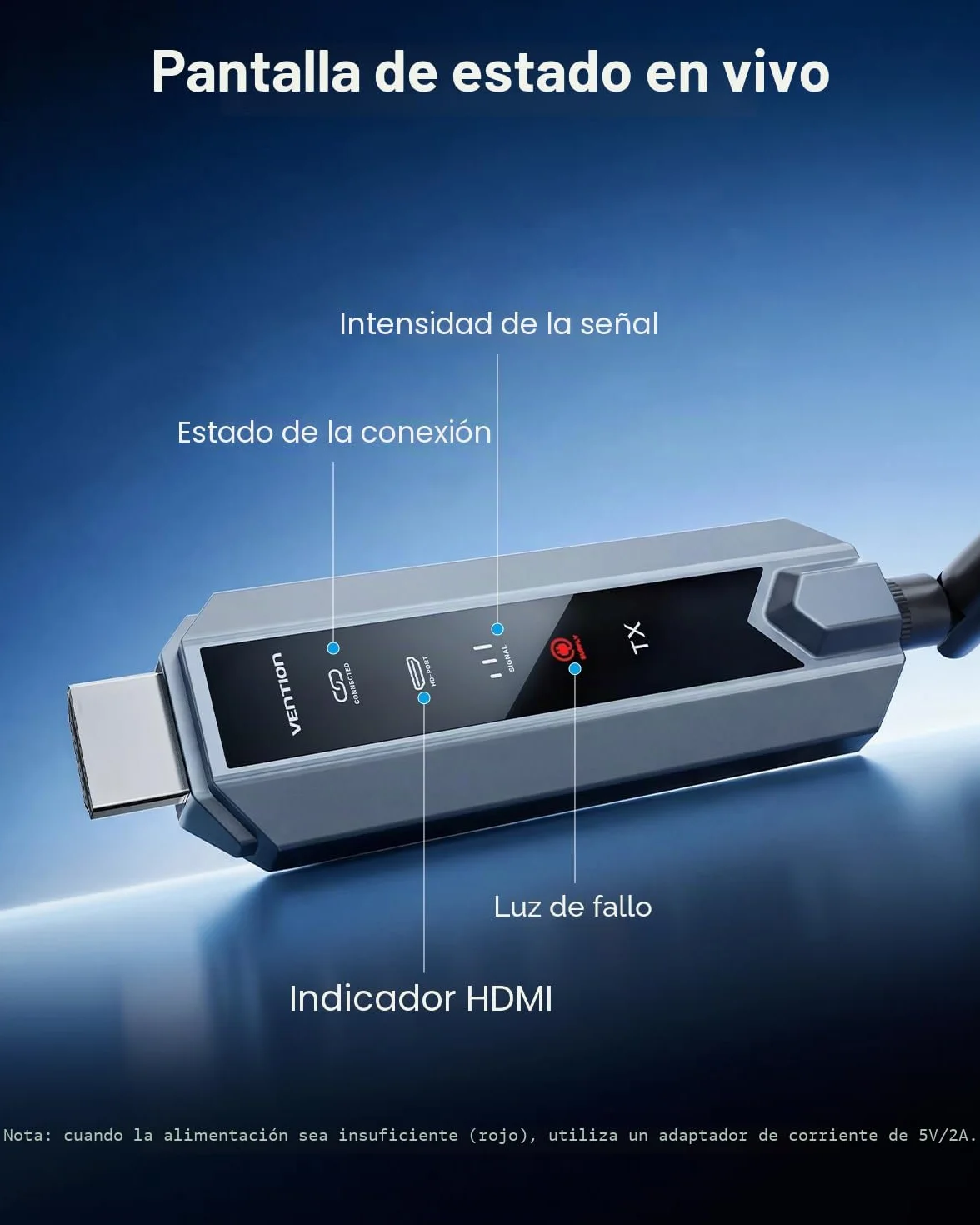 VENTION Transmisor y Receptor HDMI Inalámbrico 656FT con Pantalla LED y Control térmico, hasta 6 RXs, Plug & Play extiende señal 4K Desde PC/proyector/TV Box(1TX+2RX)