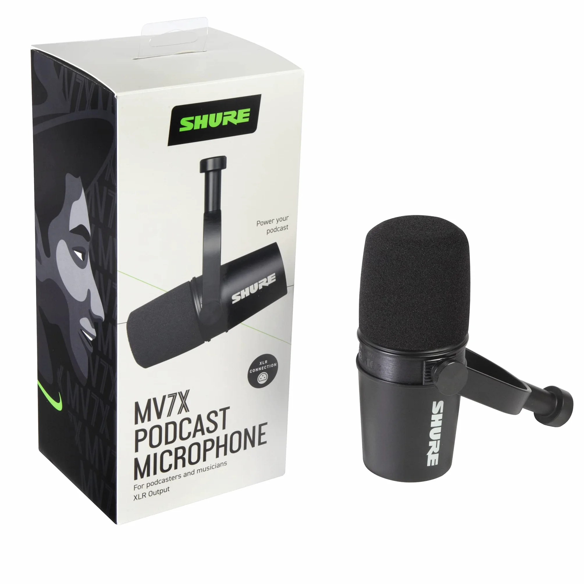 Shure MV7X XLR Podcast Microphone - Pro Dynamic Mic para podcasting y grabación Vocal, Todas Las construcciones de Metal y micrófono Compatible - Negro