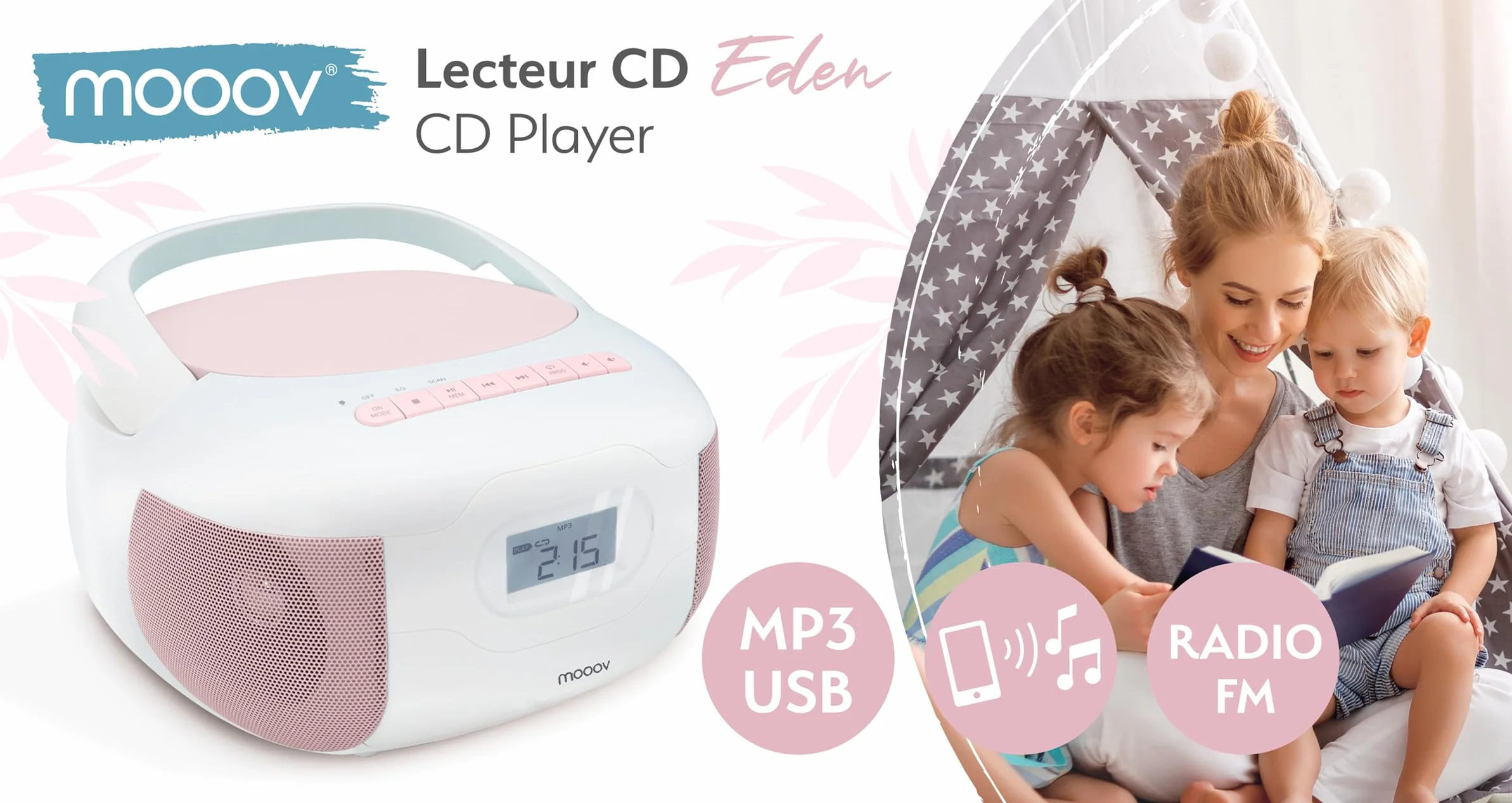 Metronic Radio CD Lector Portátil Bluetooth Rosa, Reproductor de CD Compacto con Altavoz Estéreo, USB, microSD, Radio FM