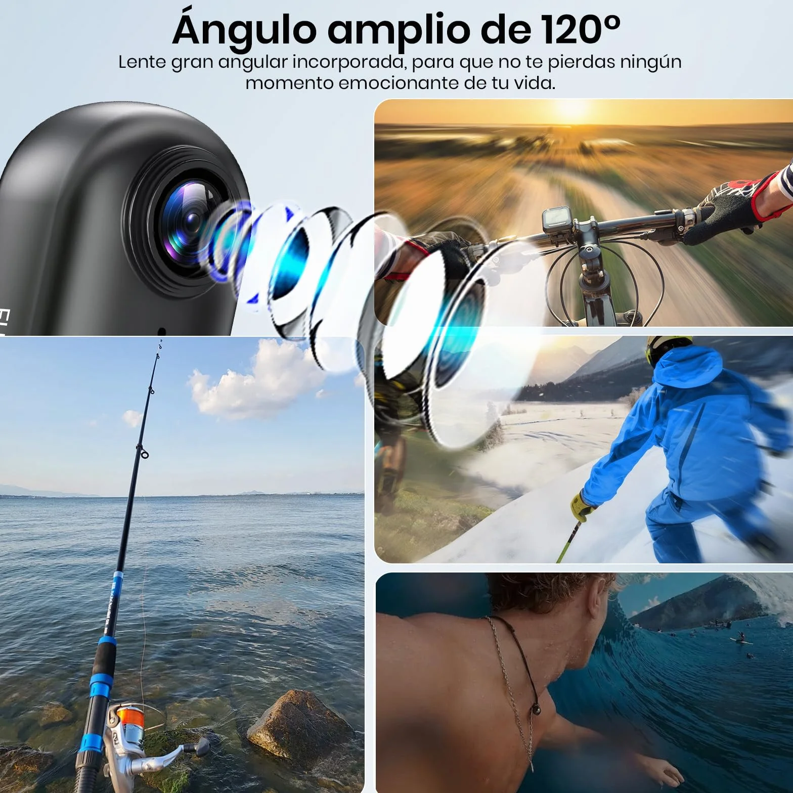 Cámara de Acción 360° Mini Corporal POV Subacuática 30m WiFi Gran Angular 120° +10 Accesorios 64GB
