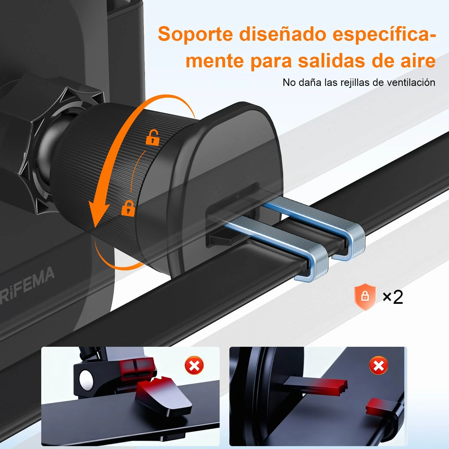 GRIFEMA Soporte Móvil Coche Rejilla Ventilación Cierre Automático Rotación 360° Compatible 4,7-7 Pulgadas