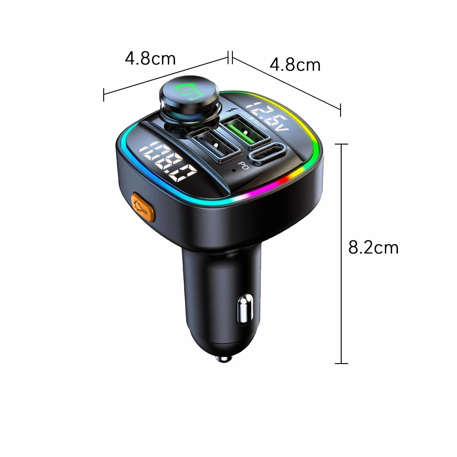 QUMOX Transmisor FM Bluetooth 5.0 para Coche, Adaptador C22 con Carga Rápida PD 20W, Pantalla de Voltaje, Gran Perilla de Control, Reproducción USB/TF, Asistente de Voz, Llamadas Manos Libres