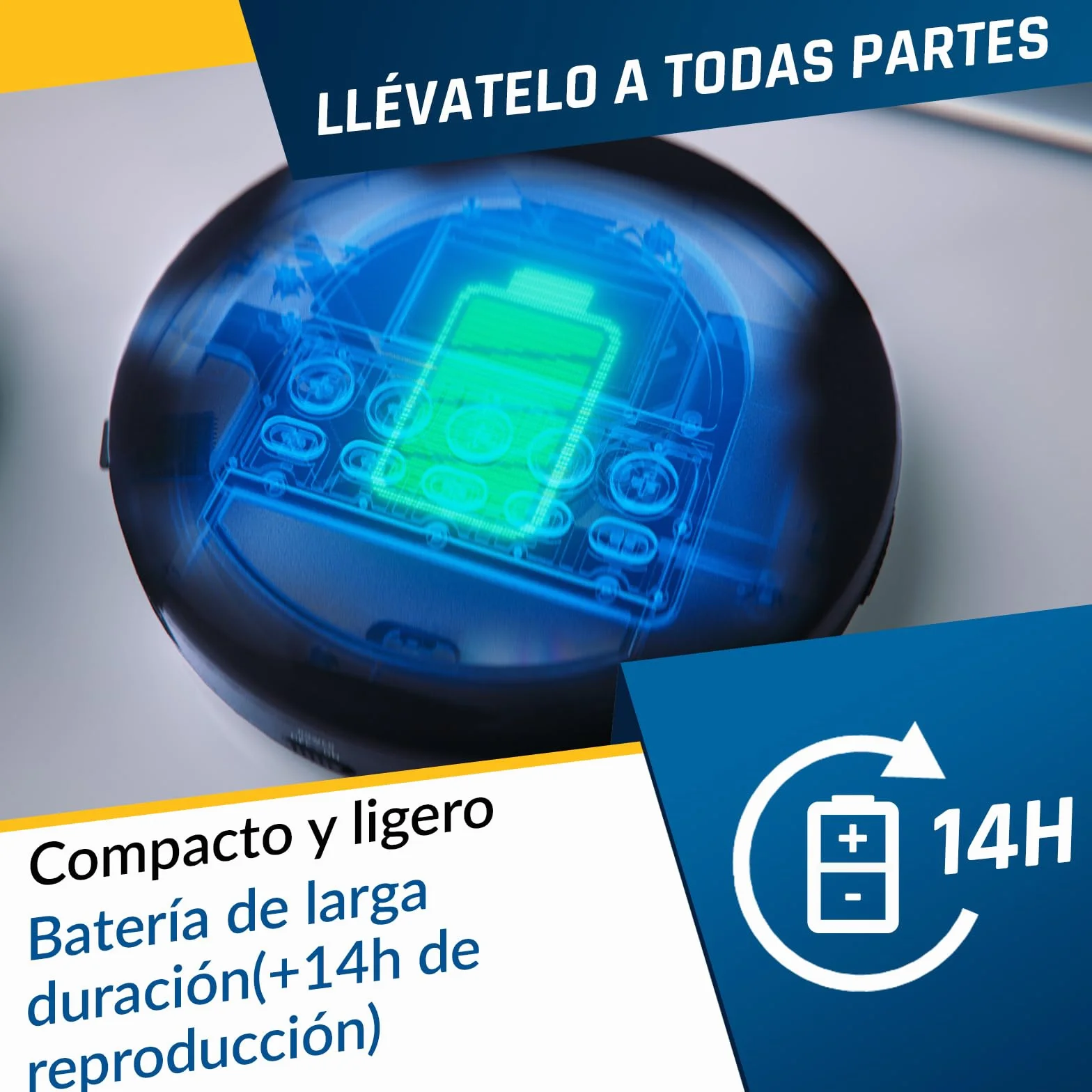 KLIM Nomad Reproductor CD Portátil con Batería Interna Larga Duración y Auriculares Fusion - 16GB TF Card - CD Player Mini Compacto - Radio FM Compatible CDR CDRW MP3 - Negro