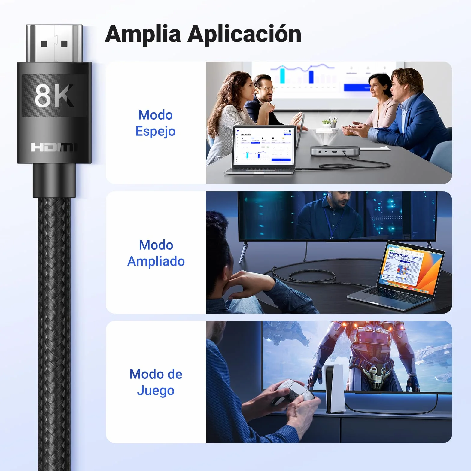 UGREEN Cable HDMI 2.1 Certificado 10K 8K 60Hz 4K 120Hz 48Gbps UHD eARC HDR Dinámico Dolby Vision 3D HDCP 2.3 2M