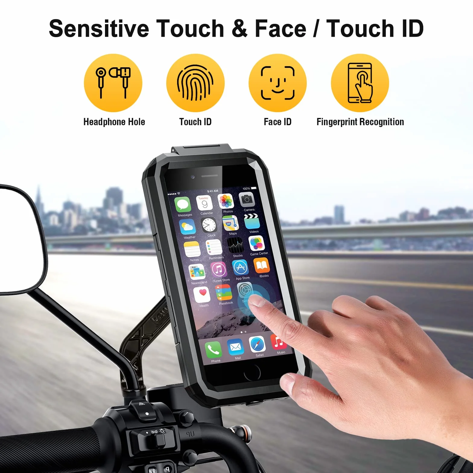 Soporte Móvil Moto Impermeable 360° Rotación para Smartphone Motocicleta Negro L