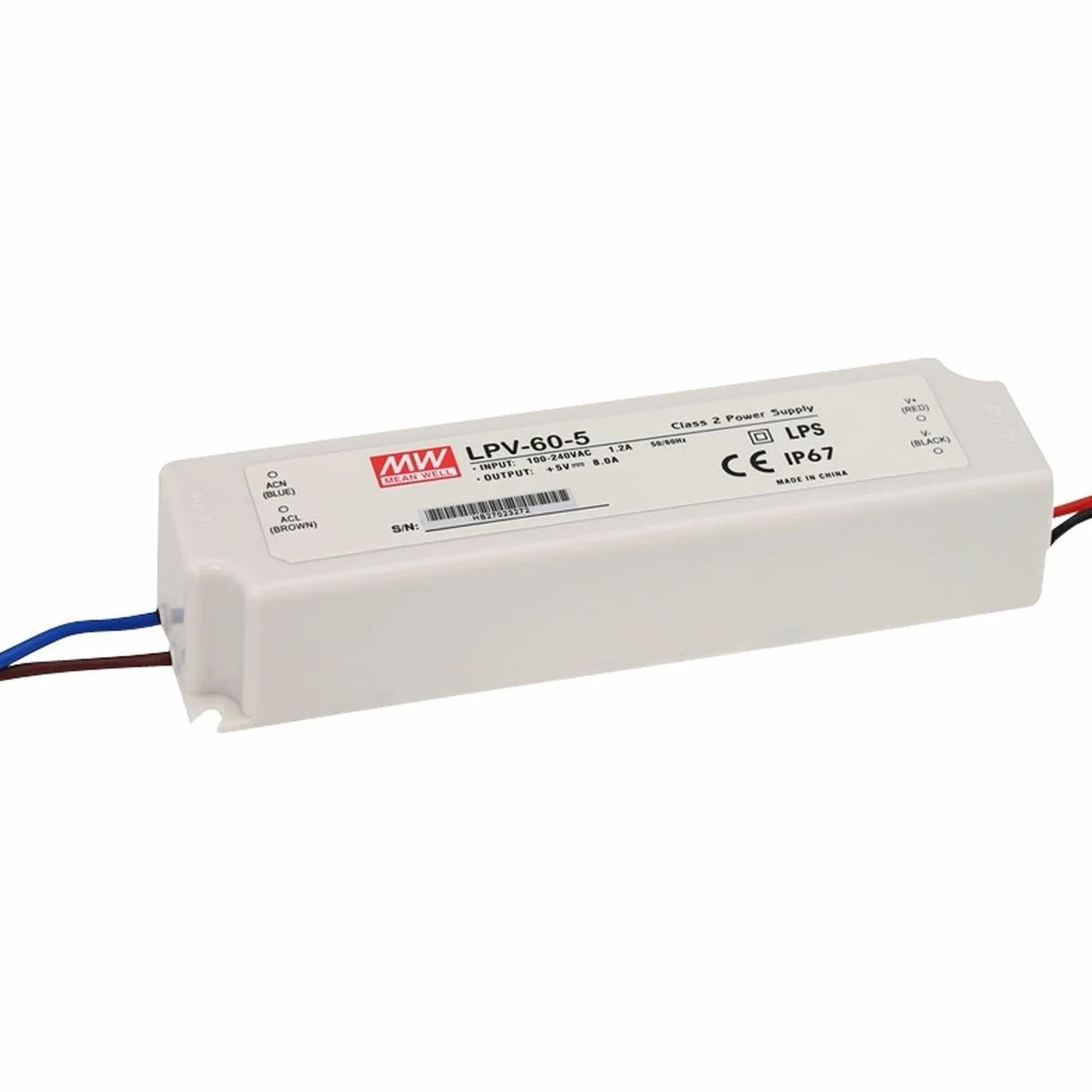 LED Fuente de alimentación 40W 5V 8A, MeanWell, LPV-60-5