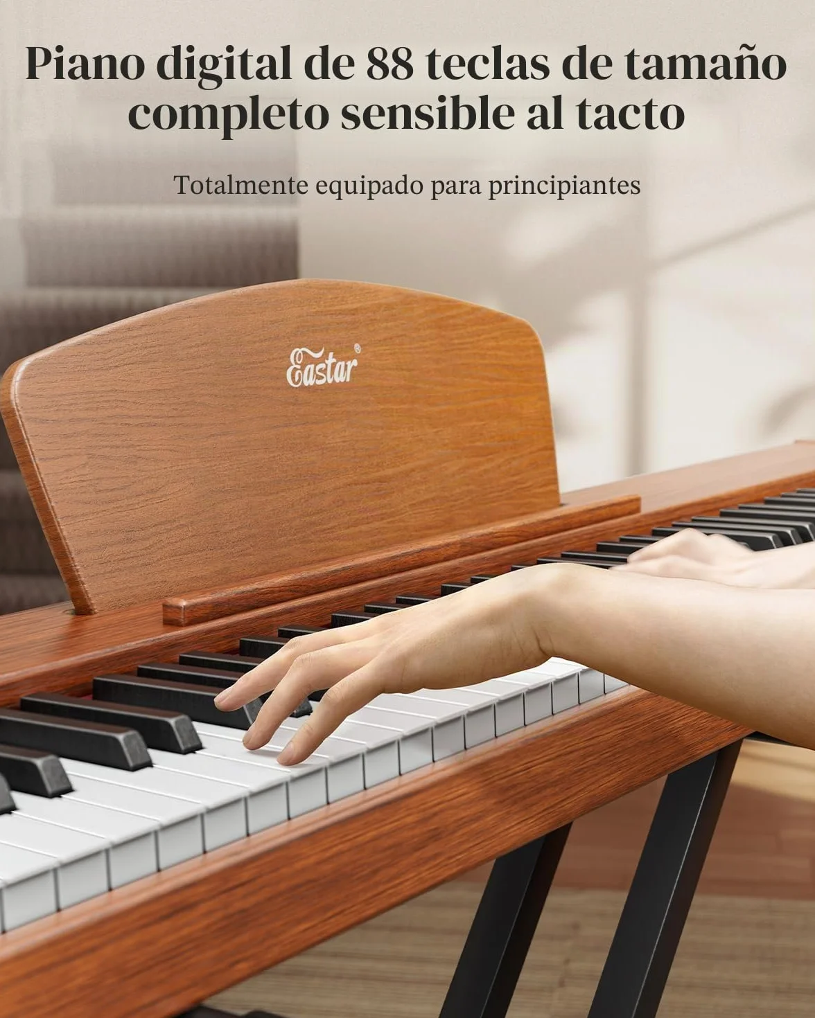 Eastar EP-80 Teclado de Piano de 88 Teclas,Piano Eléctrico de Tamaño Completo con Teclas Sensibles a la Velocidad,Paquete de Piano Digital Portátil para Principiantes con Soporte,Pedal y Atril,Marrón