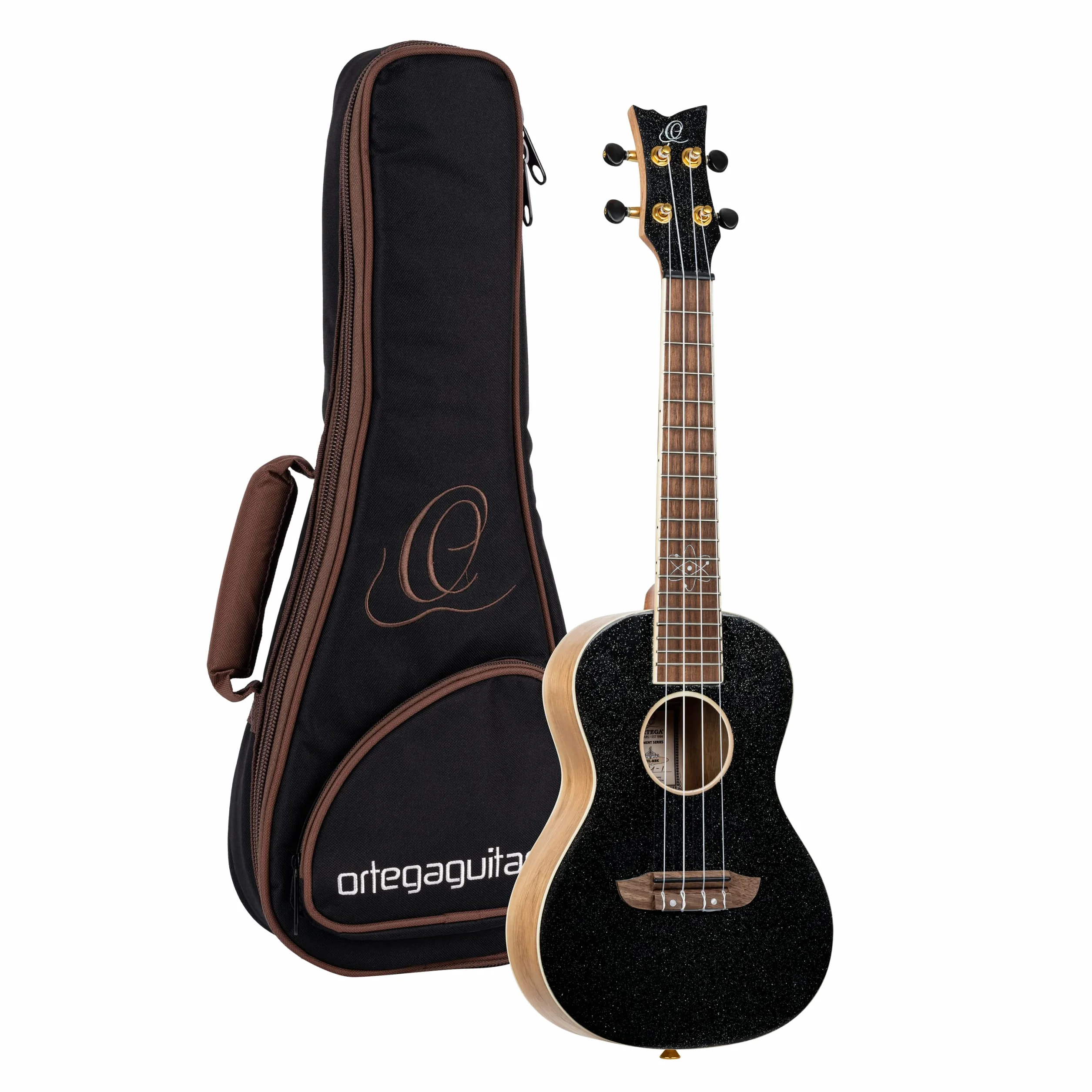 Ortega Guitars Ukelele de Concierto negro - Serie Element - incluye Deluxe Gig Bag - abeto/catalpa (RUEL-MBK)