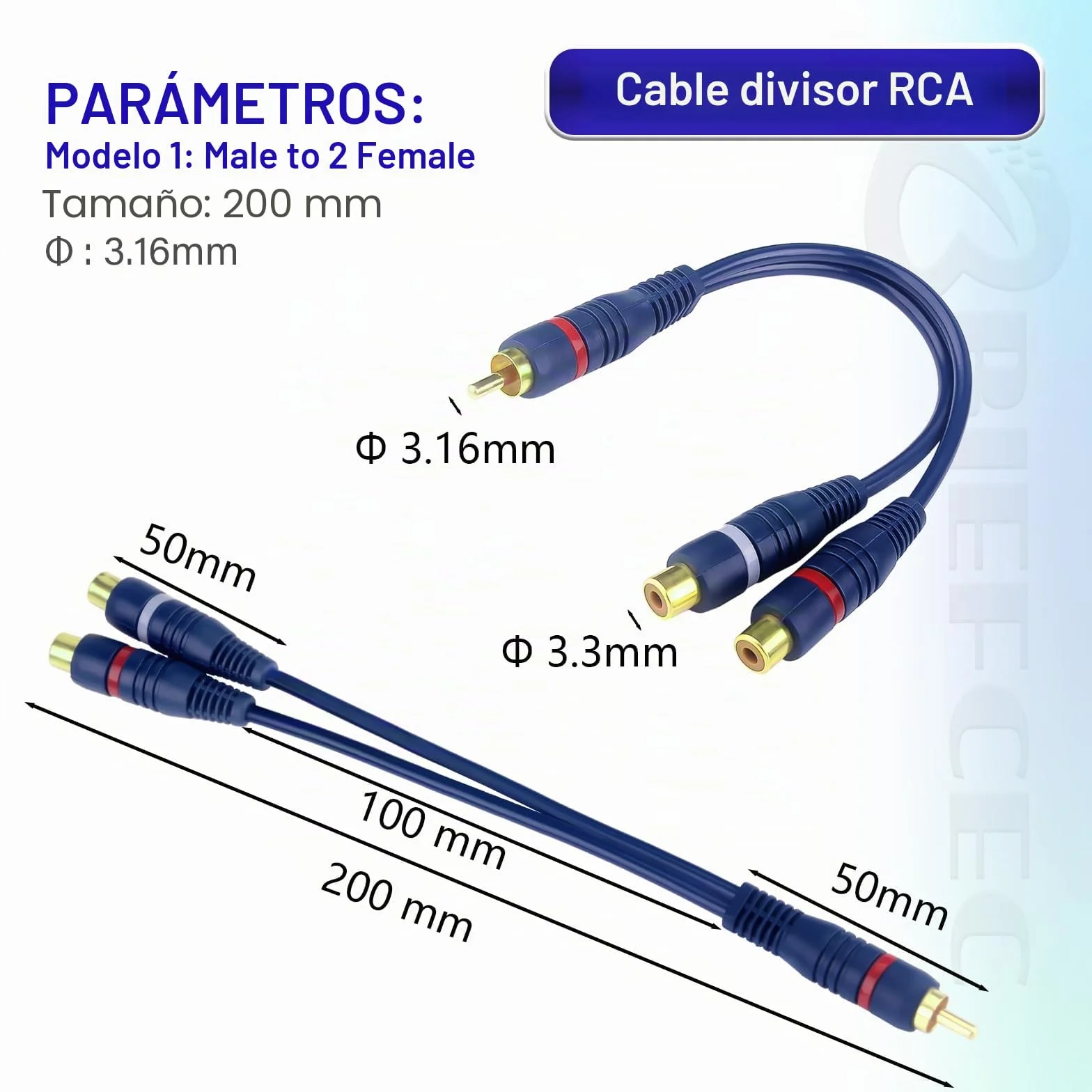 Adaptador Y para cable splitter Cinch de 15 cm, para subwoofer compatible con Phono, AV, audio coaxial y cables RCA (1 conector macho a 2 jacks hembra, 2 unidades, color azul)
