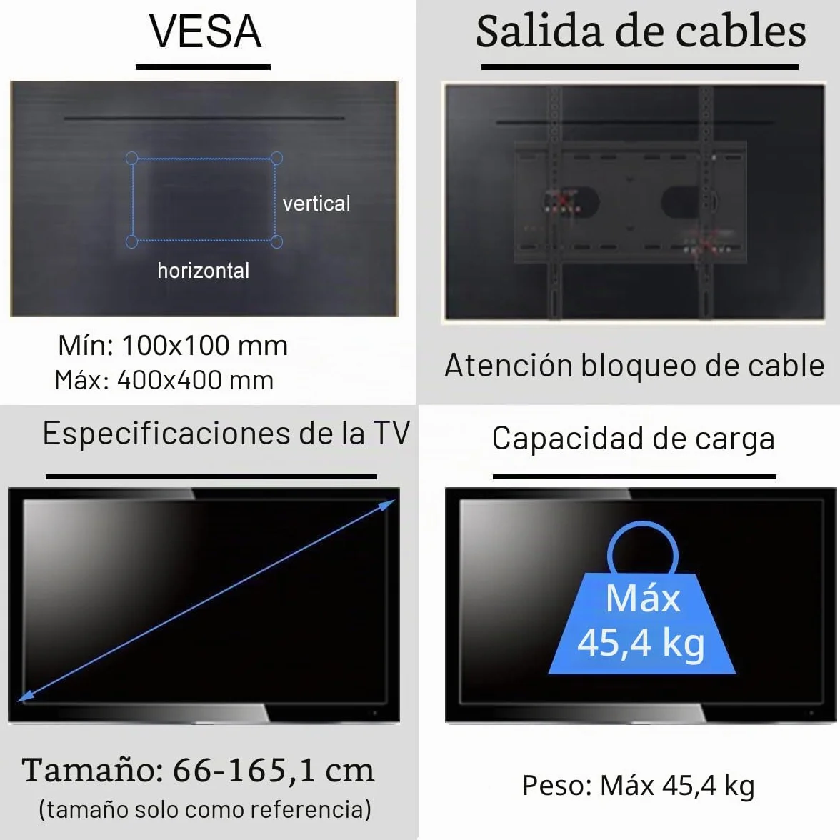 Suptek Soporte TV Techo 26-65 Pulgadas Altura Ajustable 43-70cm 45kg VESA 200x200 Inclinación 15° Giro 90° Rotación 360°