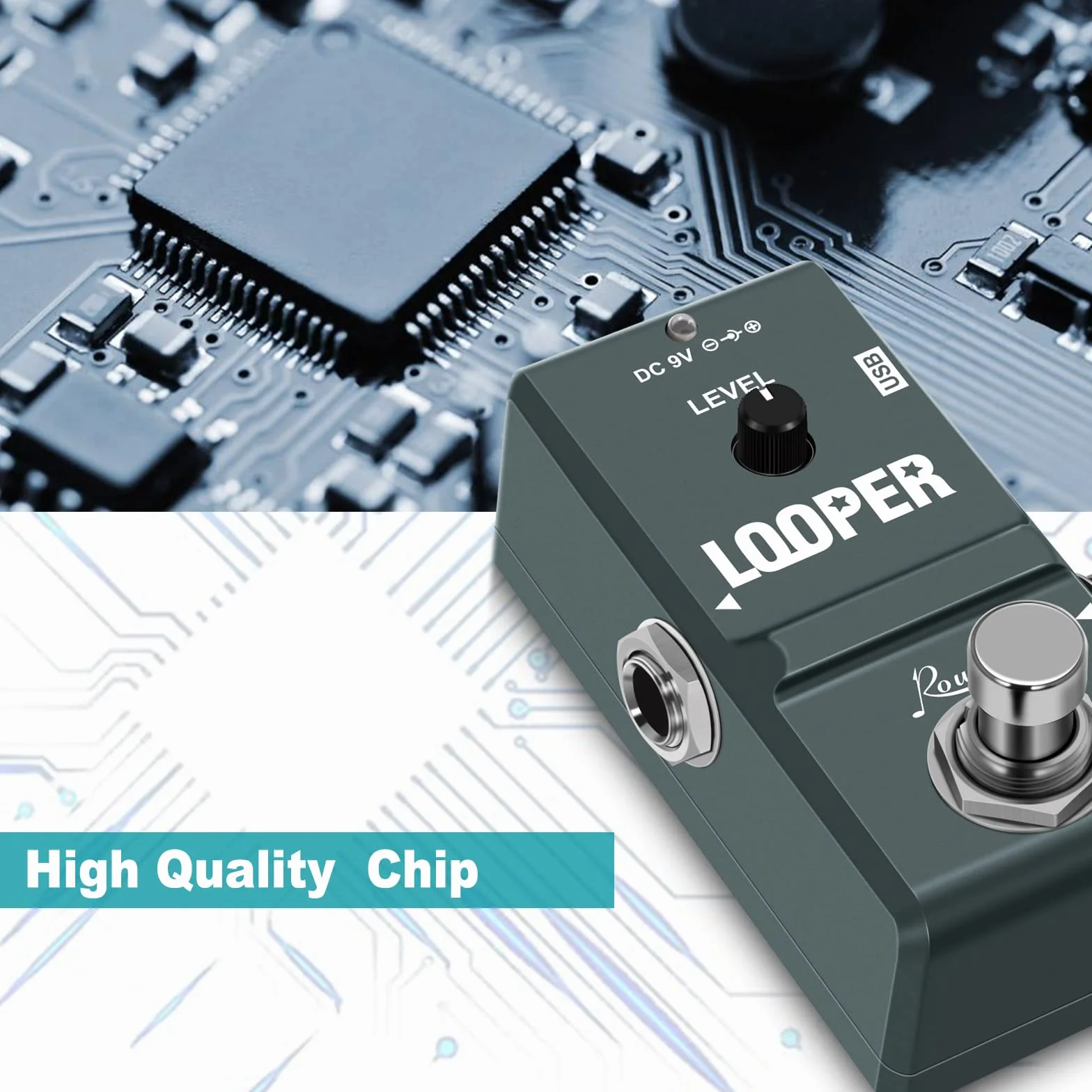 Rowin Tiny Looper - Pedal de guitarra con cable USB, bucle de grabación de 10 minutos Staion Unlimited Overdubs para guitarra eléctrica y bajo (LN-332)