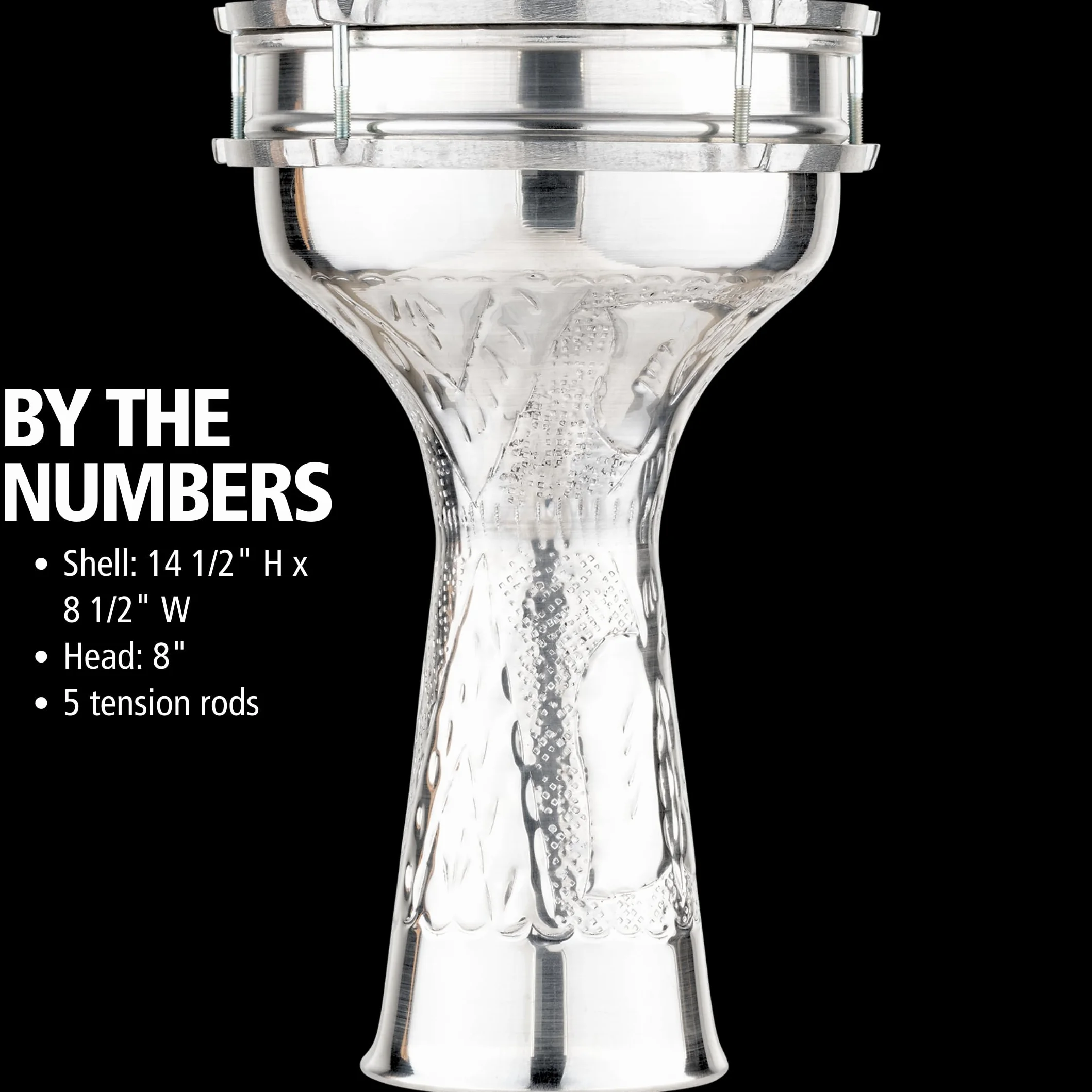 Meinl Percussion HE-114 - Darbuka (aluminio, piel sintética, decorado a mano, 20,32 cm), color plateado