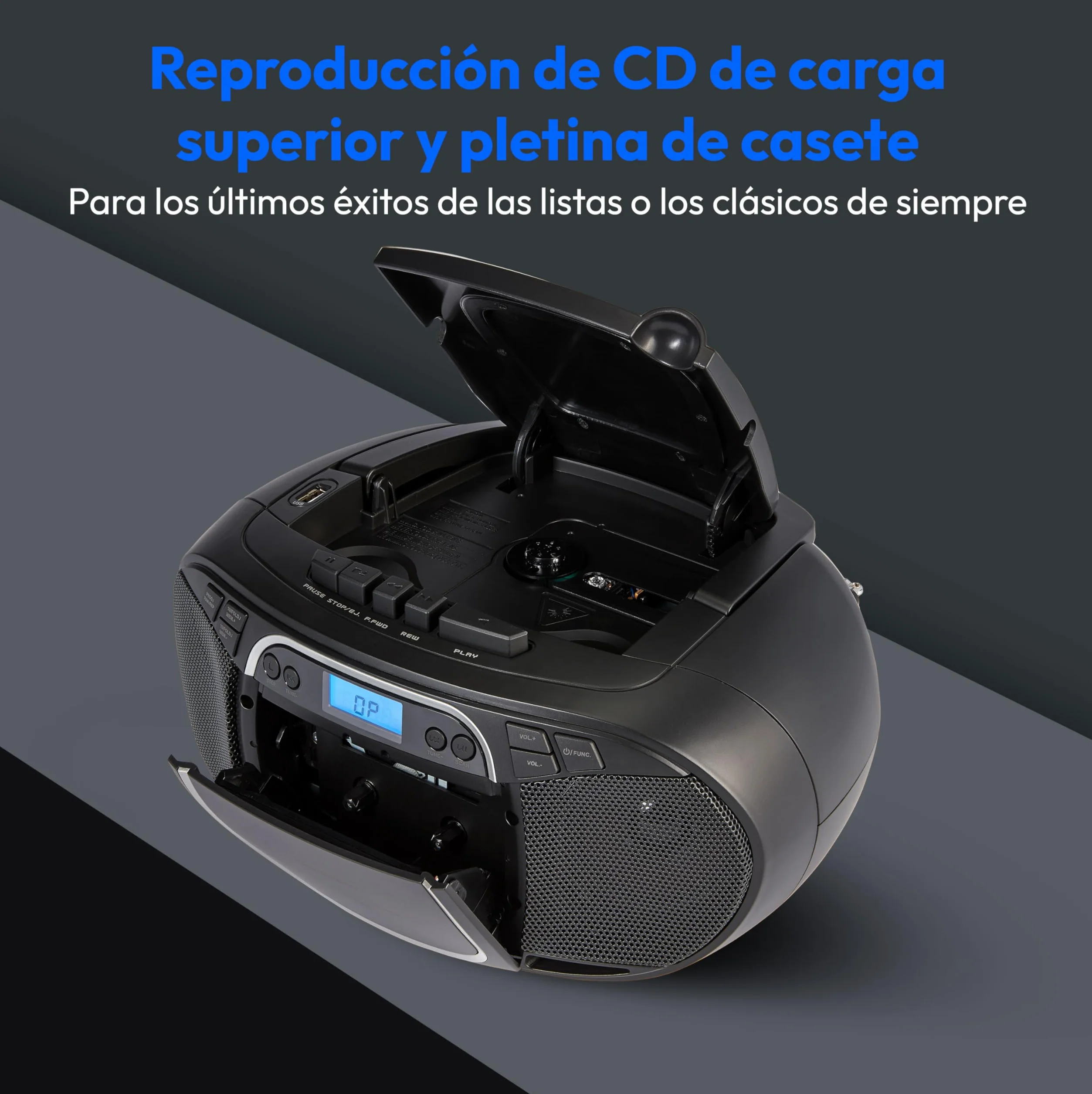 MEDION E66476 Sistema de Sonido estéreo Boombox, Reproductor de CD MP3 Casete, Radio FM, AUX, Negro