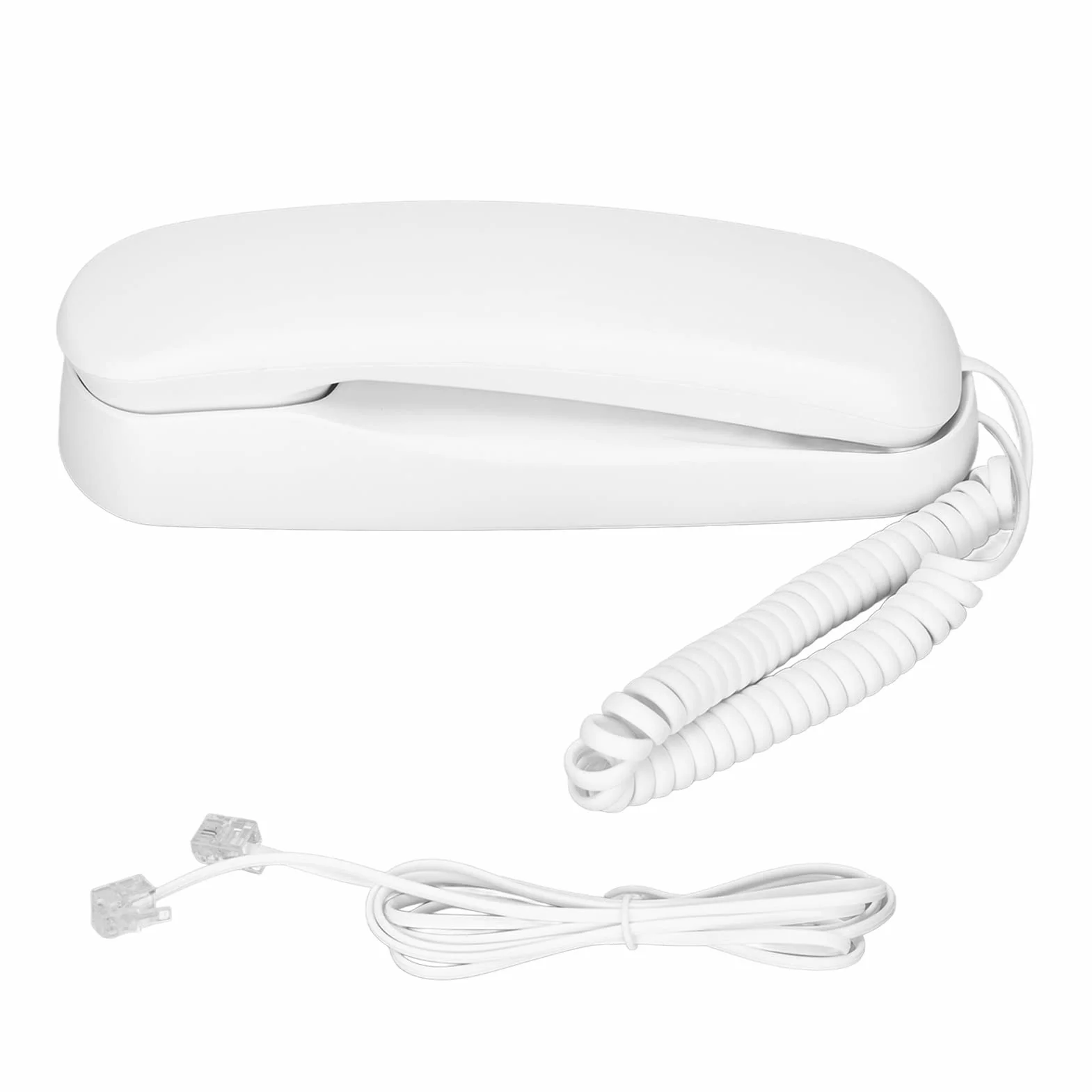 Teléfono alámbrico, Blanco pequeño Escritorio montable en la Pared teléfono de línea Fija con Cable, Soporte para Parpadeo, rellamada, Silencio, Pausa, para la Oficina Hotel Casa Escuela