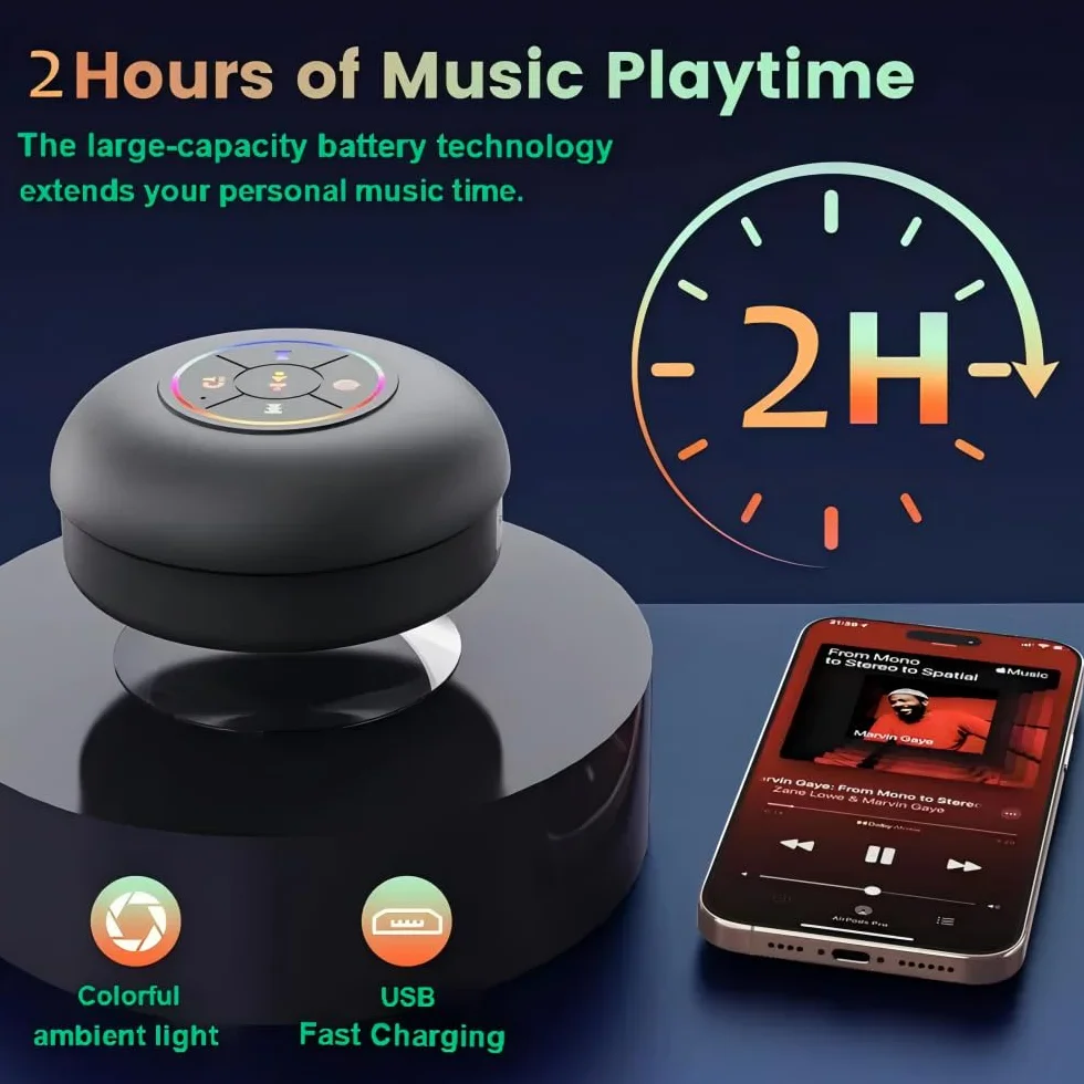 Altavoz Bluetooth Inalámbrico con Ventosa Impermeable Portátil Mini Speaker Luz LED Bass Estéreo
