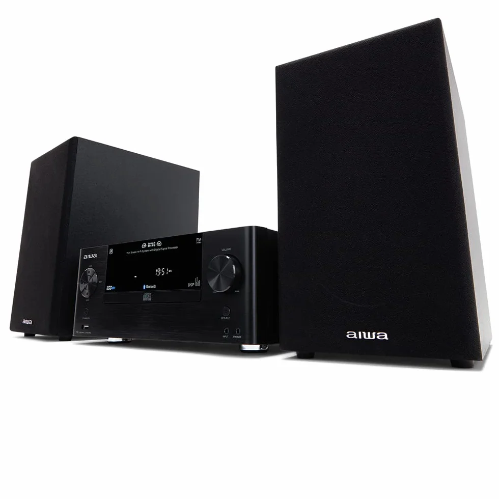 Aiwa MSBTU-500 - Microcadena con Mando a Distancia, (Hi- Fi, Bluetooth, Equipo De Sonido, CD, USB-Carga, MP3, Radio FM, 50W (RMS),Diseño Compacto, Ecualizador)-Color Negro