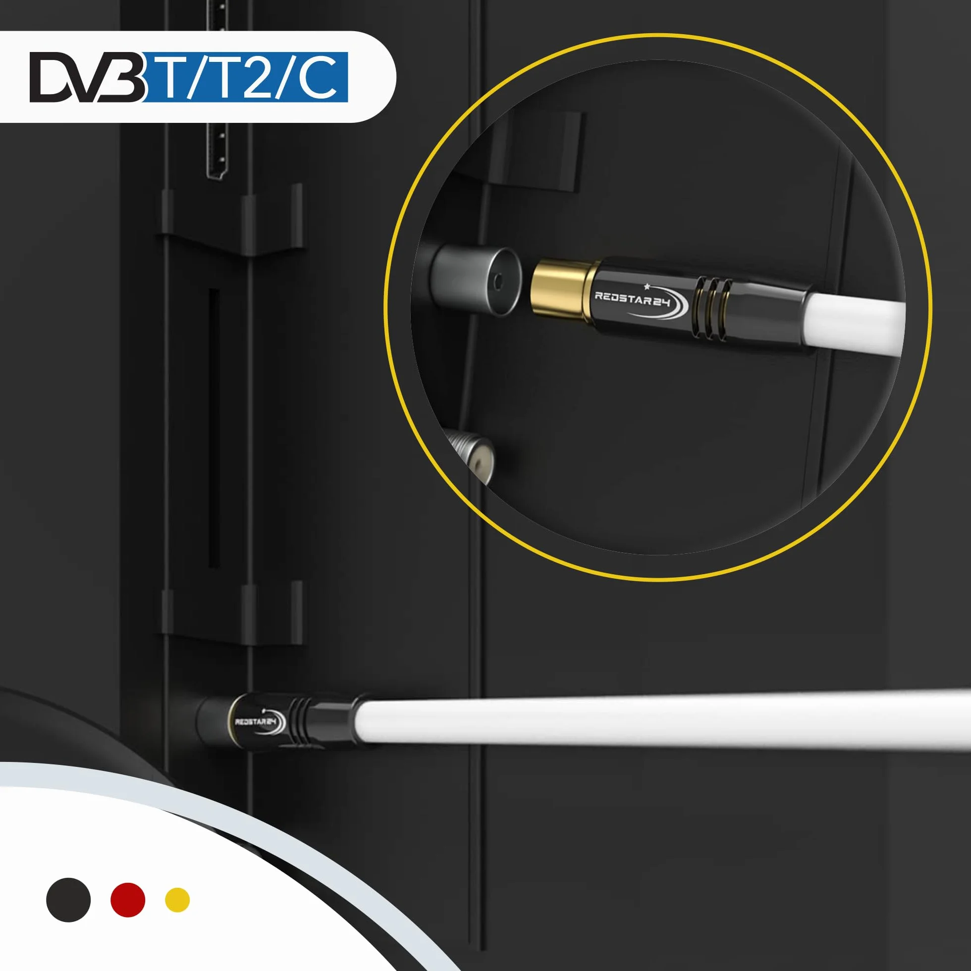 RedStar24 Cable de Antena 4m Blanco - Macho a Hembra 90° Ángulo - Coaxial HDTV Premium para Televisión por Cable | Compatible Con TV, Radio, DVB-T/T2, DVB-C, DAB
