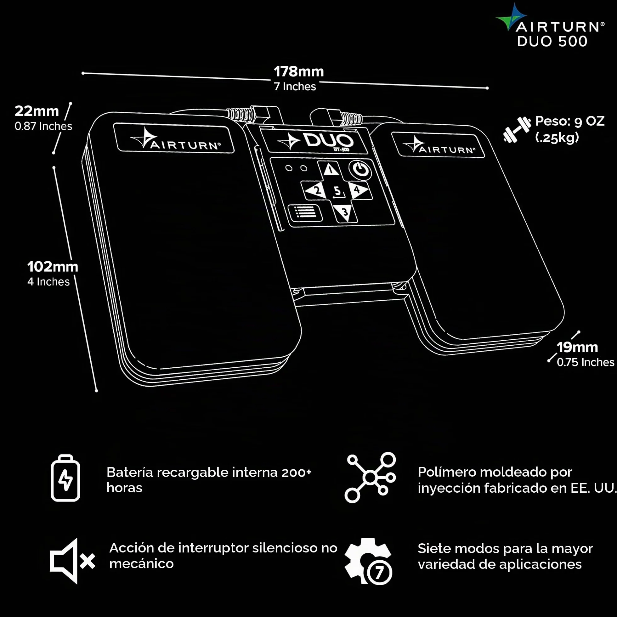 Air Turn Controlador de interruptor de pie Bluetooth (DUO500)