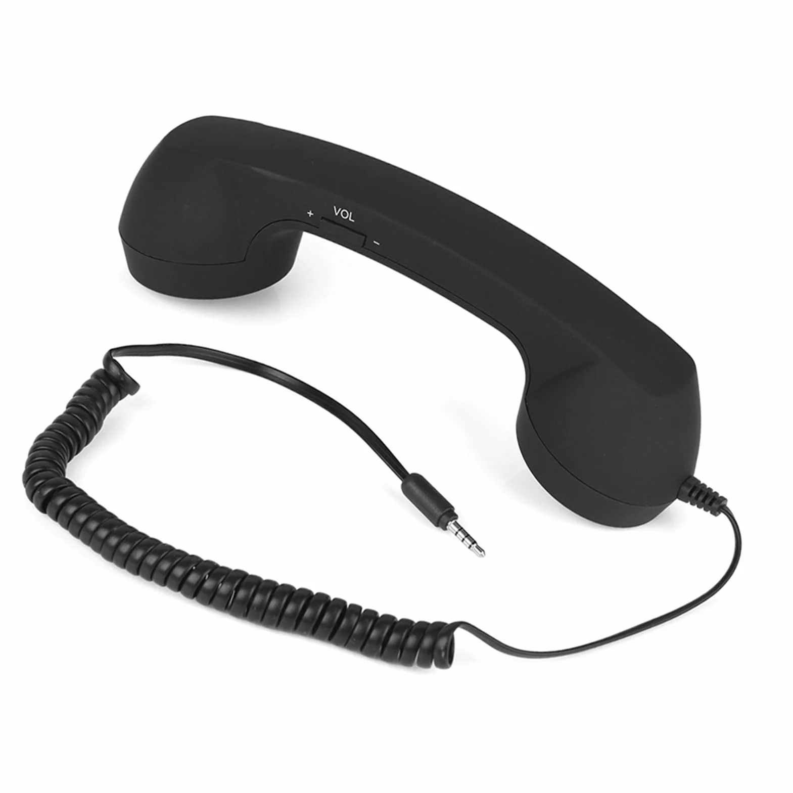 Auriculares retro de 3,5 mm, receptor de teléfono con cable y micrófono para teléfono móvil, color negro