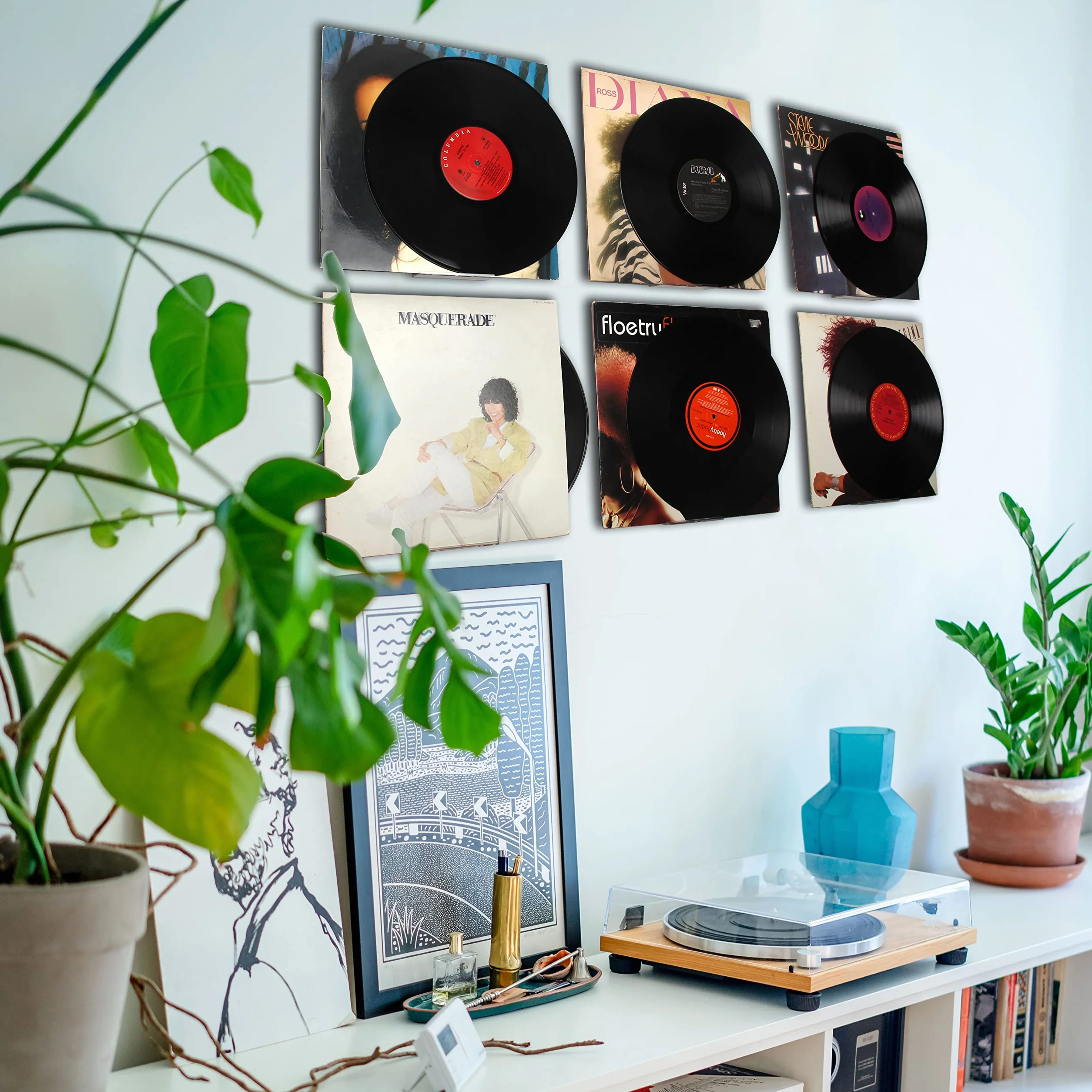 WANLIAN Estante de acrílico Transparente para Discos de Vinilo, Estante montado en la Pared, Paquete de 6, estantes flotantes Transparentes, Soporte de exhibición de Discos de acrílico (Transparente)