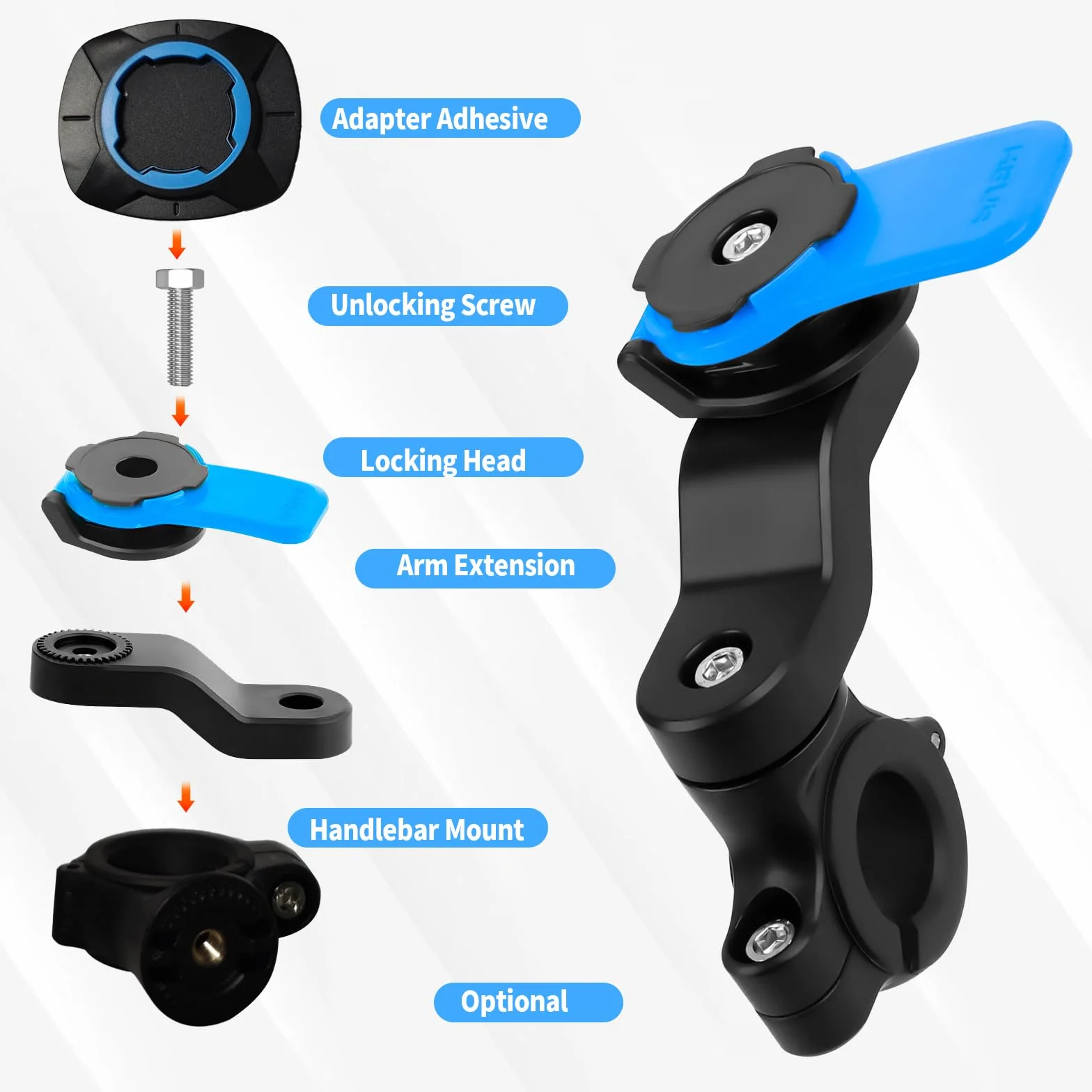 Handlebar Mount Soporte Universal para Bicicleta y Moto, Handlebar Mount Soporte Móvil Bicicleta Montaña, Giratorio a 360 ° para MTB y Motocicletas para Diámetro del Tubo Aprox.22,2 - 28,6 mm (Azul)