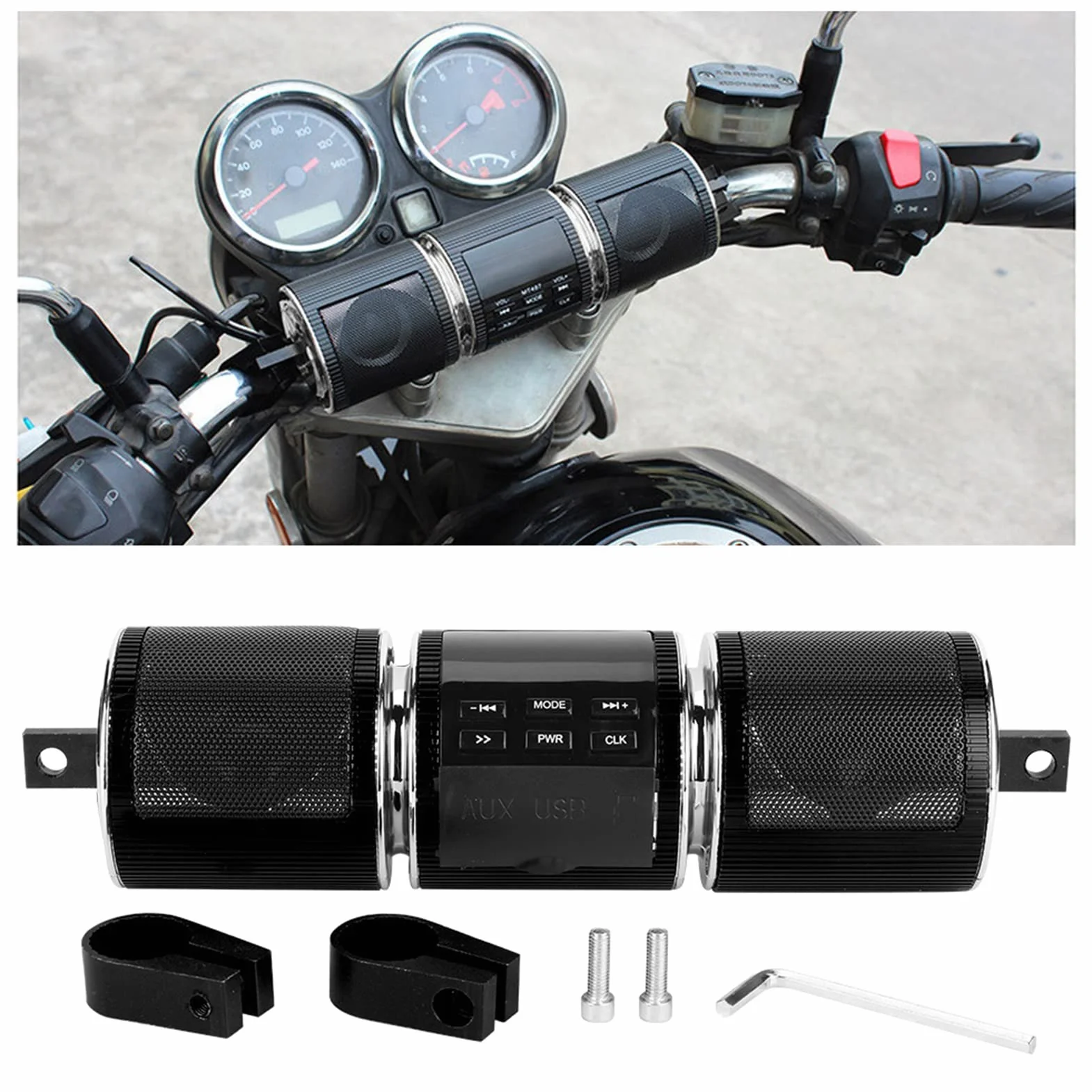 Radio para Moto, Altavoces Estéreo Universales Impermeables para Moto Altavoz 3.0 EDR TF Reproductor de Música USB (Negro) TF Música USB (Negro)