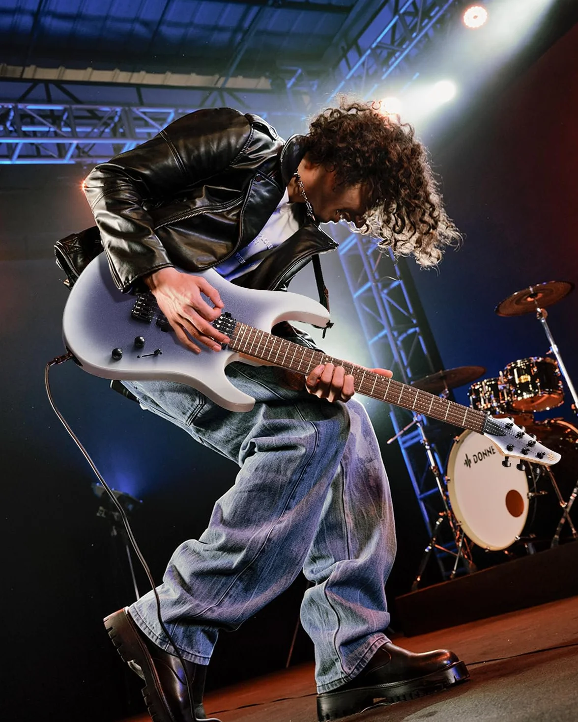Donner Solid Body Guitarra eléctrica (metal, 39 pulgadas, con pastillas H-H, cuerdas, correa, cable, amortiguador de cuerdas para los amantes de la música rock, DMT-100 (Violeta Degradado)
