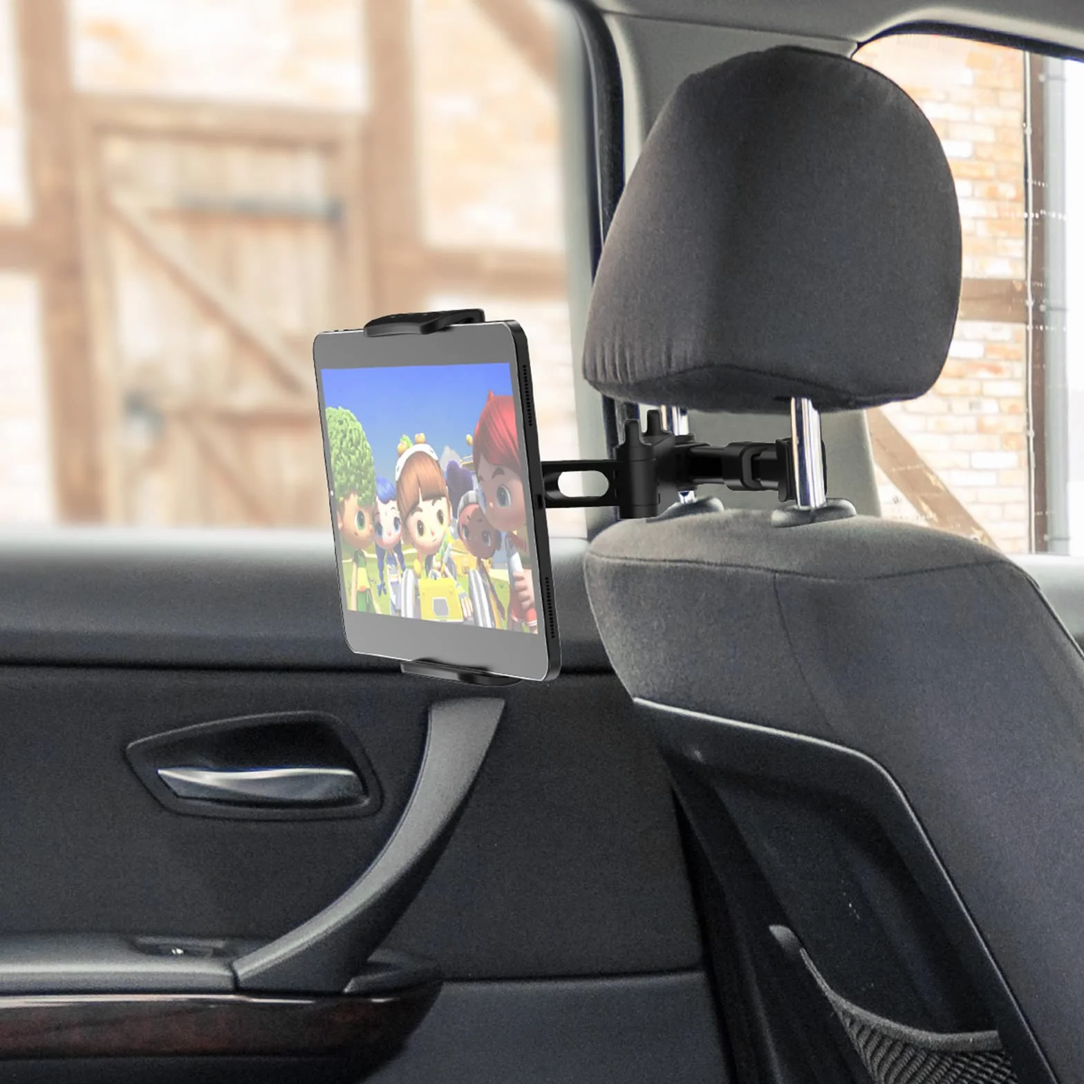 Soporte para reposacabezas de Coche Giratorio 360°, Soporte de Asiento Trasero Ajustable para Tablet y teléfono móvil, iPad Air Mini(Negro)