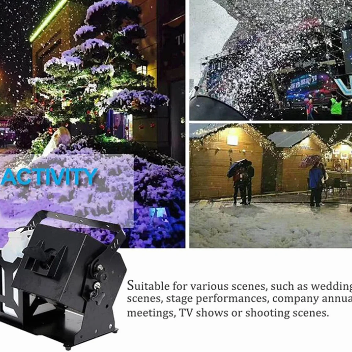 Máquina de Nieve oscilante de 180°, máquina de Nieve de Escenario Grande, Efecto ventisca de Nieve, Adecuada para Efectos de Escenario, Fiestas, Navidad (1500w)