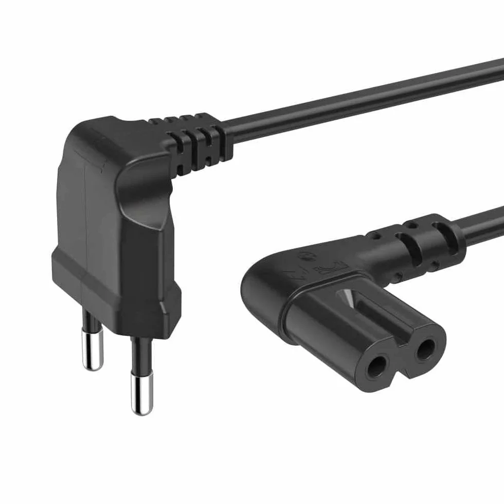 TECHZOCO Cable alimentación IEC-320 C7 acodado, Cable Alimentación Tipo C Euro, Sección 0.75 mm², Compatible con Samsung, Philips, LG Sony Sharp Panasonic LED TV Sky TV, Sky, Negro, 50 cm