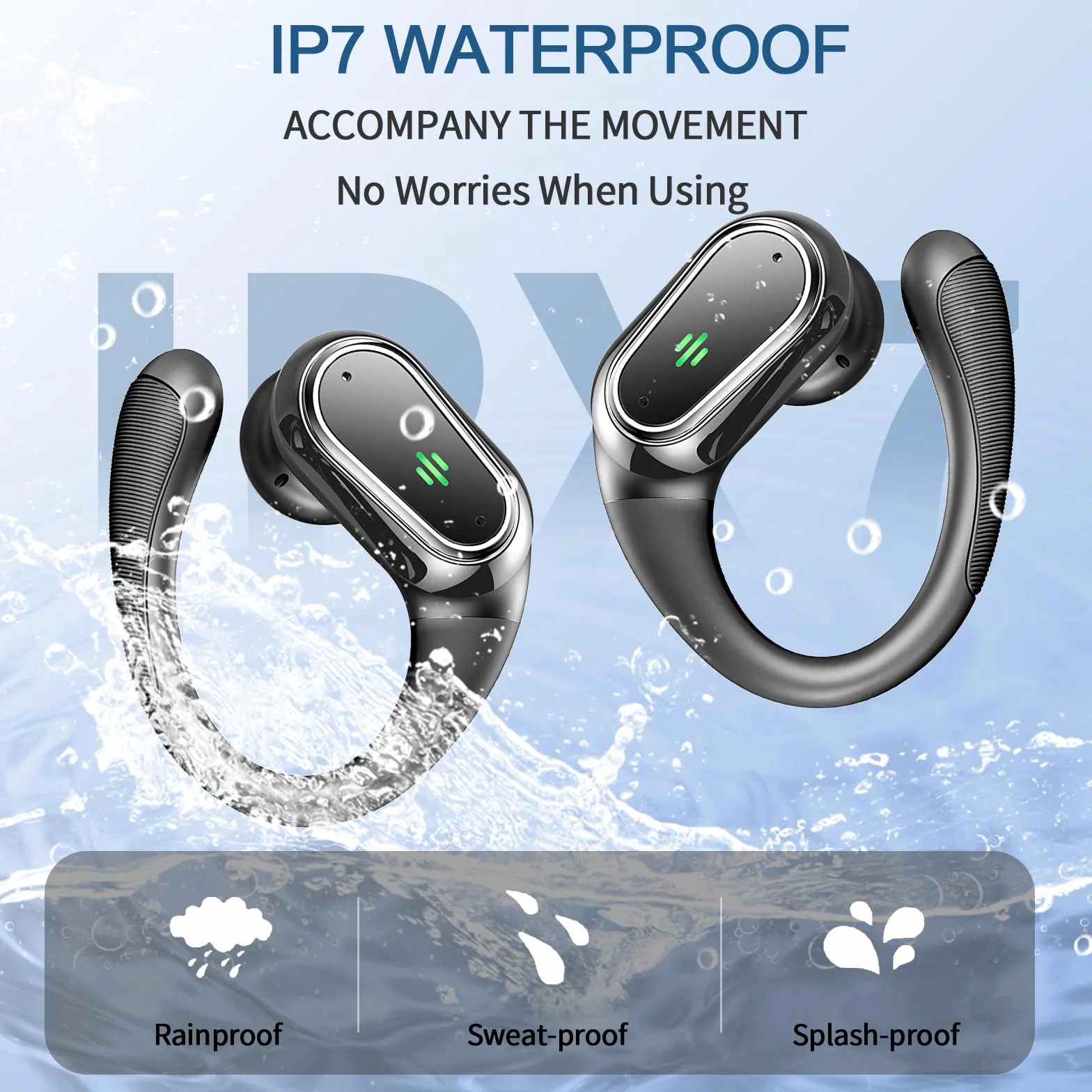 Auriculares inalámbricos Bluetooth Deportivos 5.4 HiFi Estéreo con Cancelación Ruido ENC, 50H IP7 Impermeable