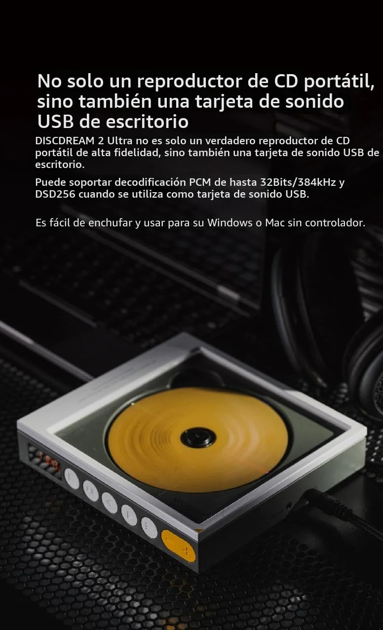 Moondrop DiscDream 2 Reproductor de CD portátil USB Tarjeta de sonido de escritorio Función de salida digital óptica