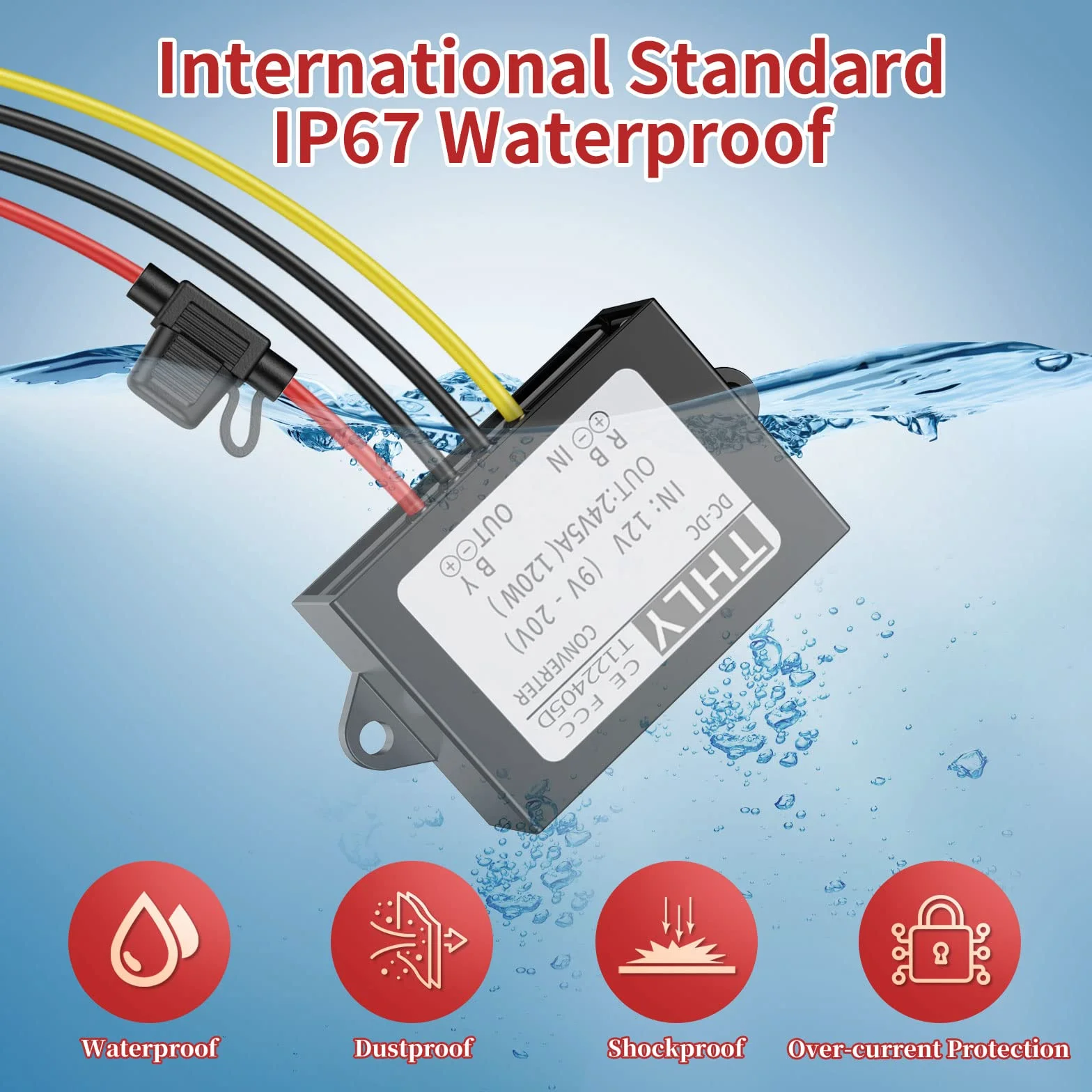 12V a 24V Step up Converter, Convertidor Transformador 5A 120W Convertidor 12v a 24v con Fusible Impermeable Y Bloque de Terminal Rápido, DC DC Converter para de Camión Vehículo Barco (Acepta DC9-20V)