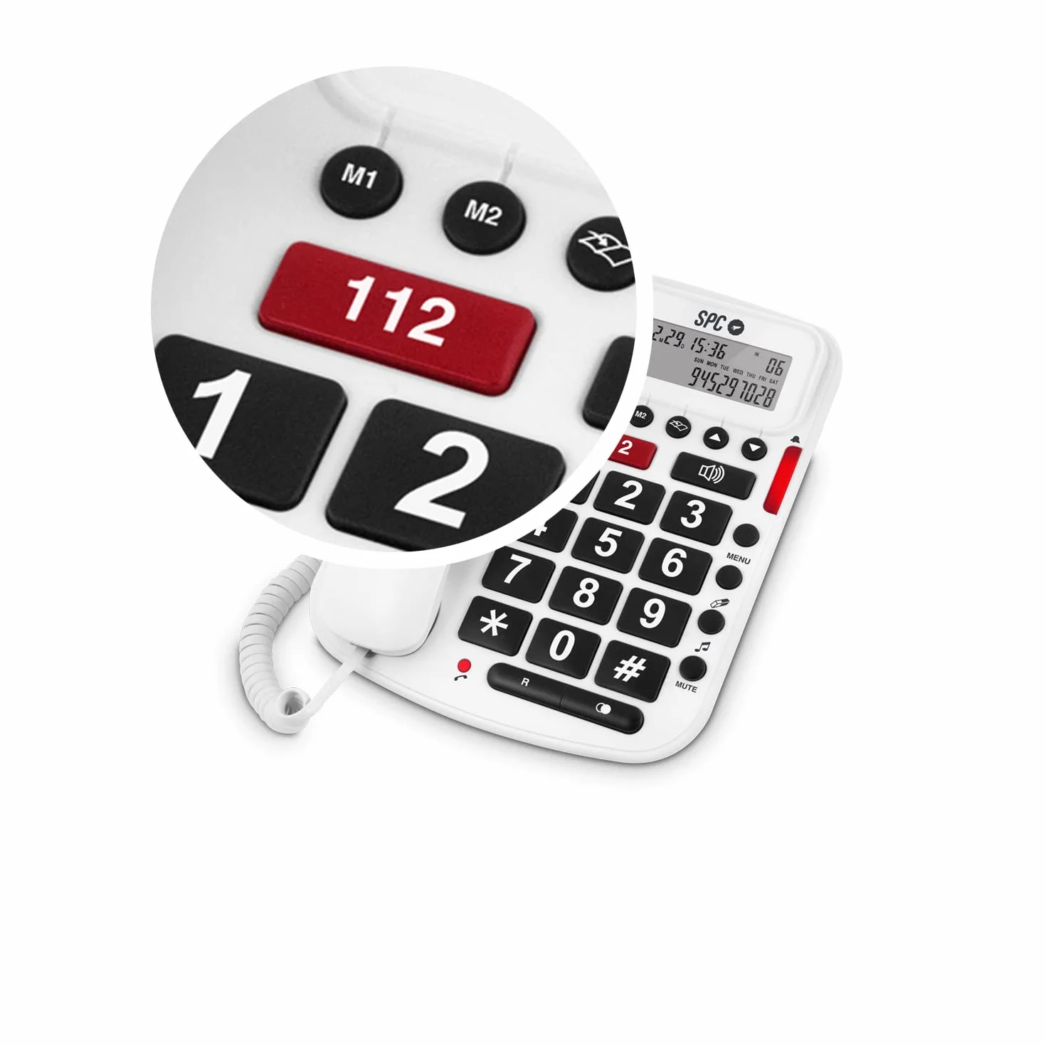SPC Comfot Volume – Teléfono Fijo sobremesa con Teclas Grandes, Volumen Extra Alto, Manos Libres, Botón SOS y 2 Memorias Directas