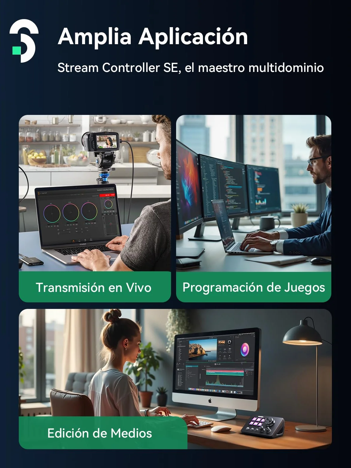 SOOMFON Stream Controller SE, Stream Studio Deck con 6 Teclas Macro LCD, Botones y Perillas, Production Console Deck Compatible con PC/Mac, Studio Controller para OBS, Streamlabs, Twitch y Youtube