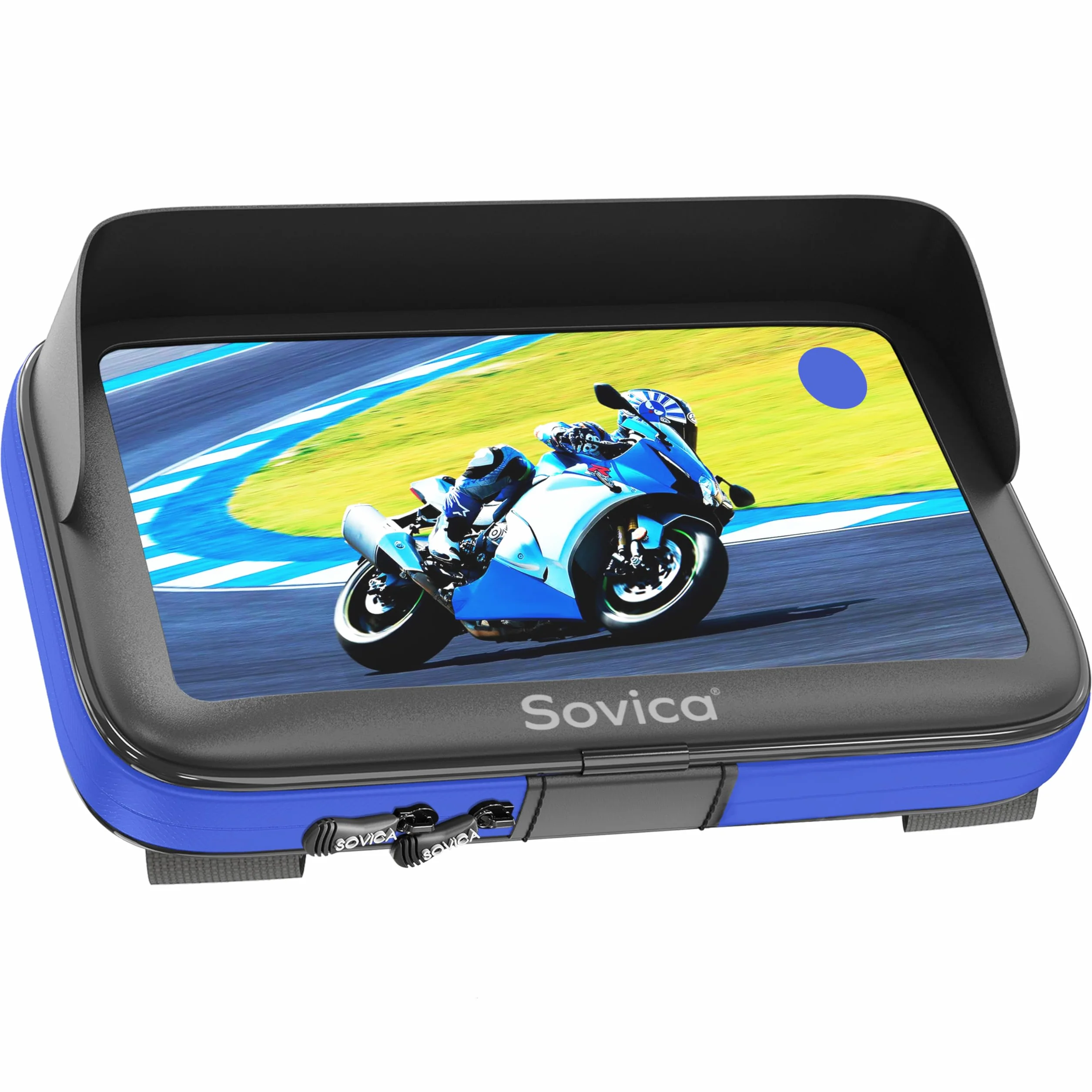Sovica Soporte Móvil Moto Bicicleta Impermeable Funda con Visera 7.6" Smartphones Manillares Antivibración Azul