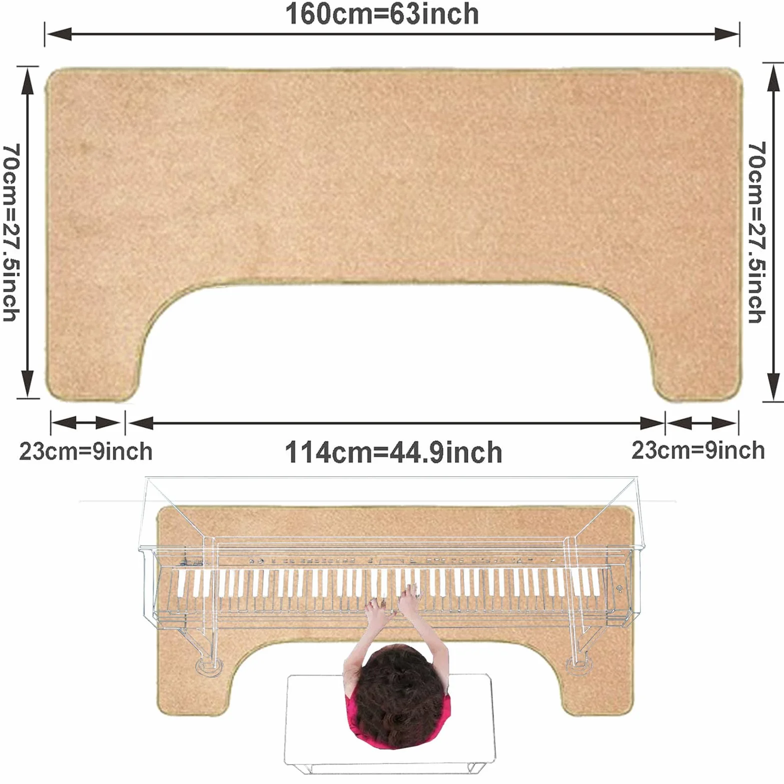 Alfombras Acusticas Piano Alfombra Insonorizacion Antideslizantes Alfombra Insonorizacion de Batería Electrónica Alfombrilla Protectora Vertical de Piano 160 x 70 cm