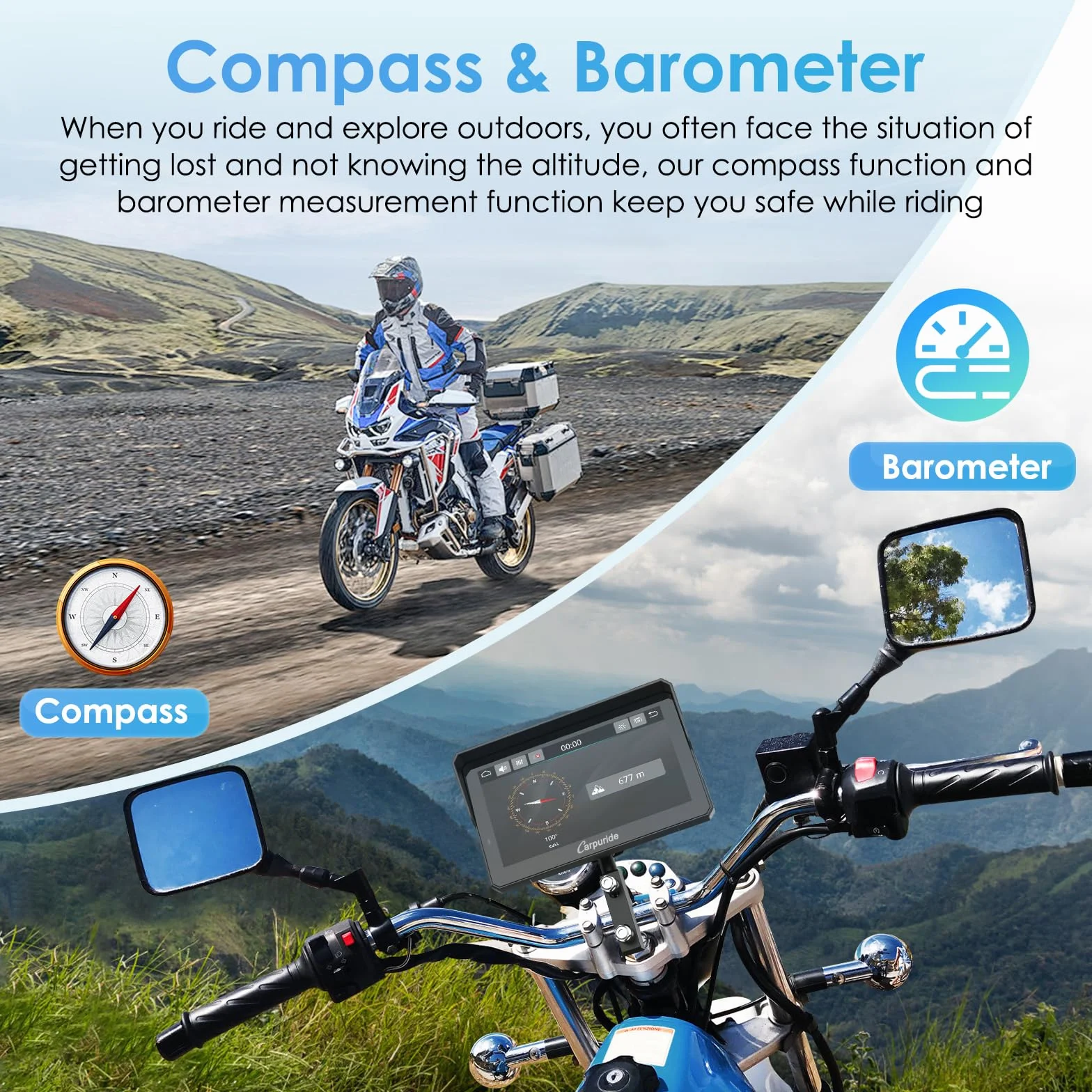 Carpuride W702B Pro Motocicleta Carplay Pantalla, 7" Impermeable Táctil, Inalámbrico CarPlay y Android Auto, Dual Bluetooth, Intercomunicador