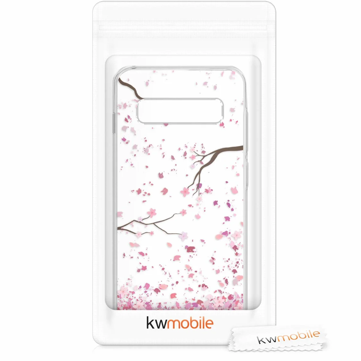 kwmobile Carcasa Compatible con Samsung Galaxy S10 - Funda Silicona TPU Flores Cerezo cayendo Rosado Suave/marrón Oscuro/Transparente