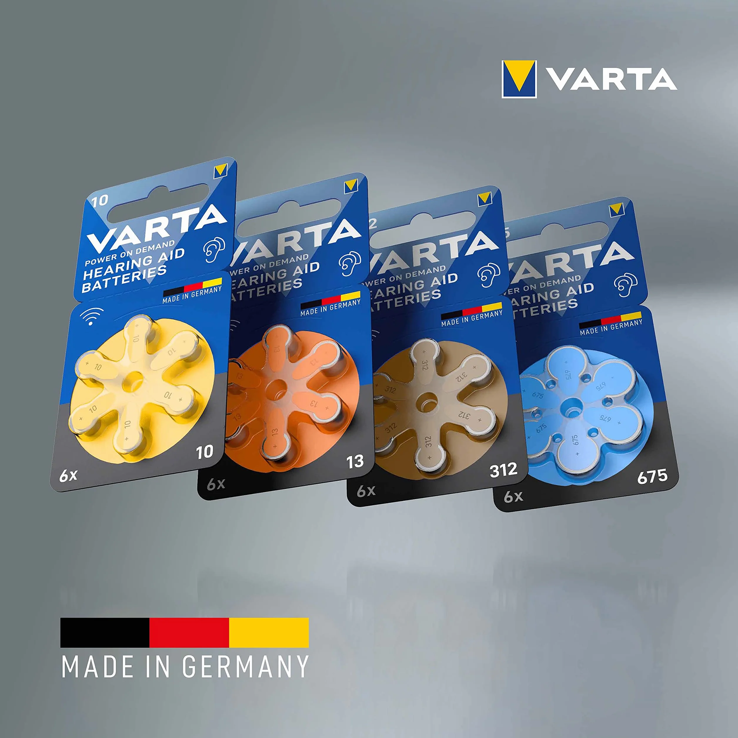 VARTA Pilas para aparatos auditivos tipo 312 marrón, paquete de 60, Power on Demand, Made in Germany