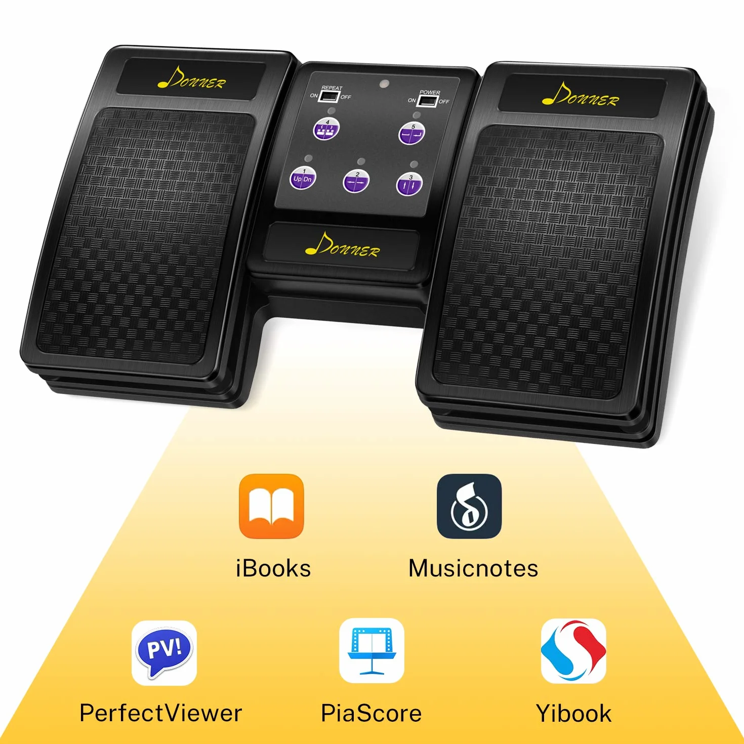 Donner Pedal Página Bluetooth Recargable para Tablet, Negro