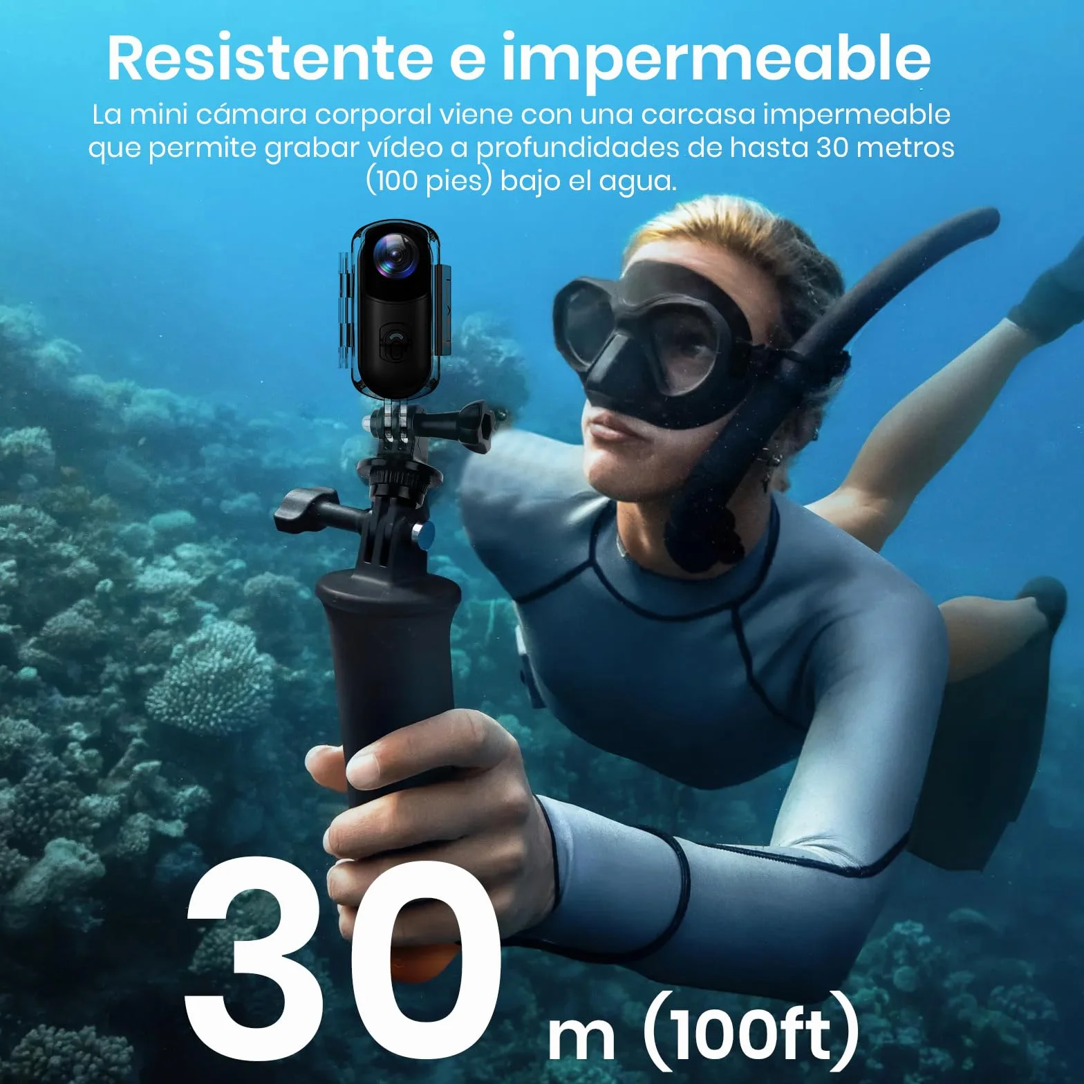 Cámara de Acción 360° Mini Corporal POV Subacuática 30m WiFi Gran Angular 120° +10 Accesorios 64GB