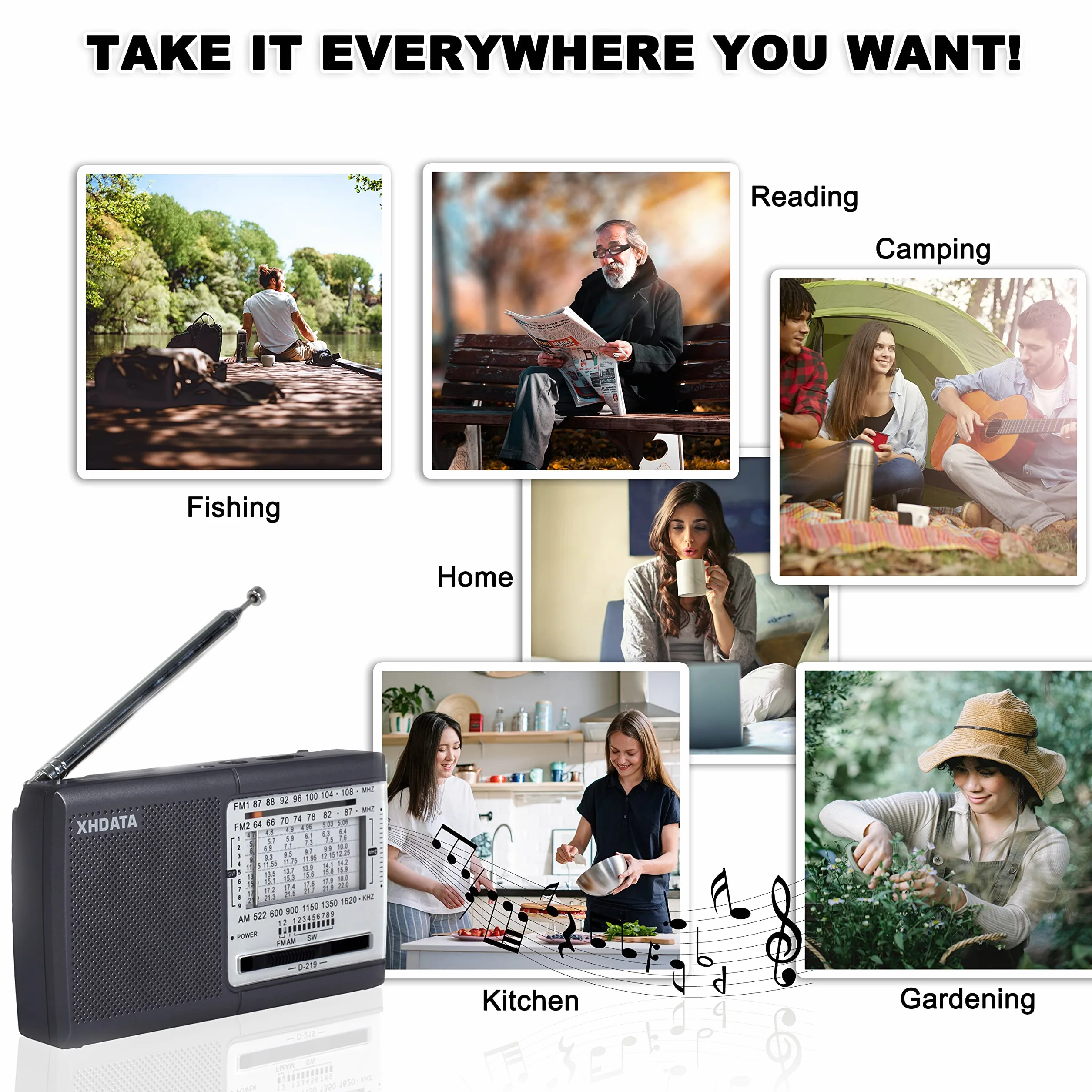XHDATA D219 Radio a Pilas Portátil Pequeña Analógica FM Am SW Radio de Transistor con Entrada para Auriculares Excelente Señal Uso Simple para Personas Mayores Hogar y Emergencia Gris
