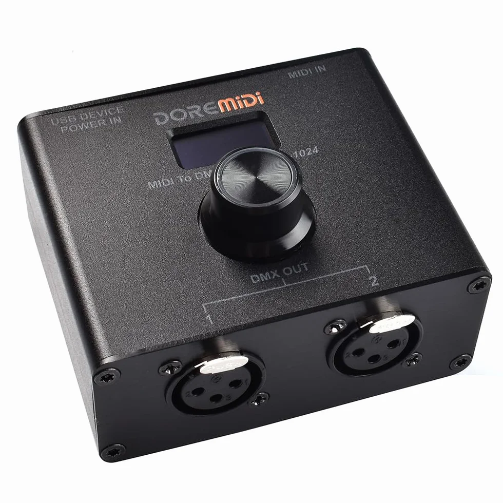 El controlador MIDI a DMX (MTD-1024) puede convertir mensajes MIDI a mensajes DMX