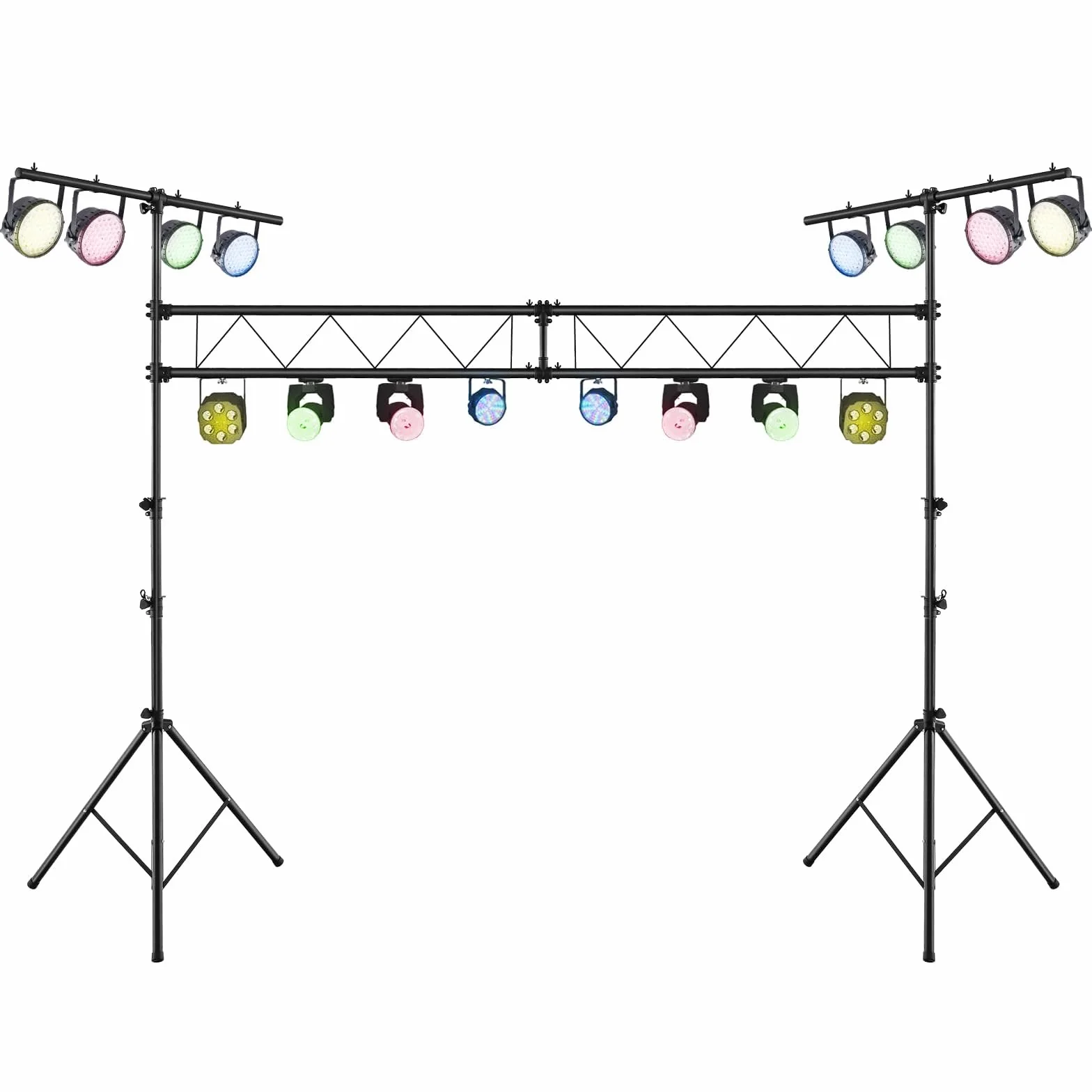 FANTASK Trípode de luz para DJ de 180 – 360 cm de Altura Regulable de Metal, con lámpara Activa, iluminación con Barras en T retráctiles, soporta hasta 100 kg, para conciertos, teatros y Fiestas, 462