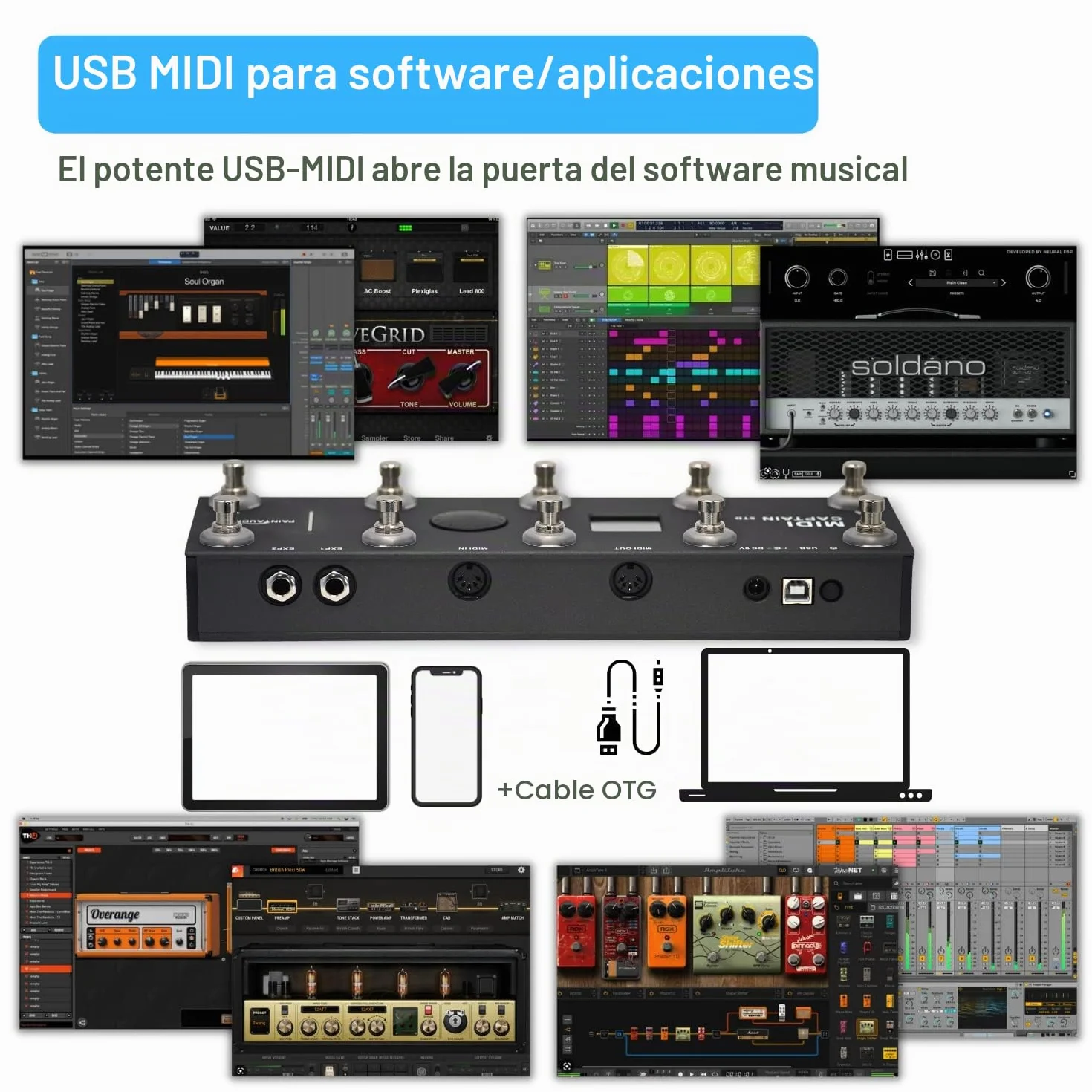 PAINTAUDIO MIDI Captain Controlador de pie multi-efectos para teclados sintetizador USB-MIDI software musical Bias con función Time Engine Soporte para todos los PC/CC/Note commander 10 interruptores