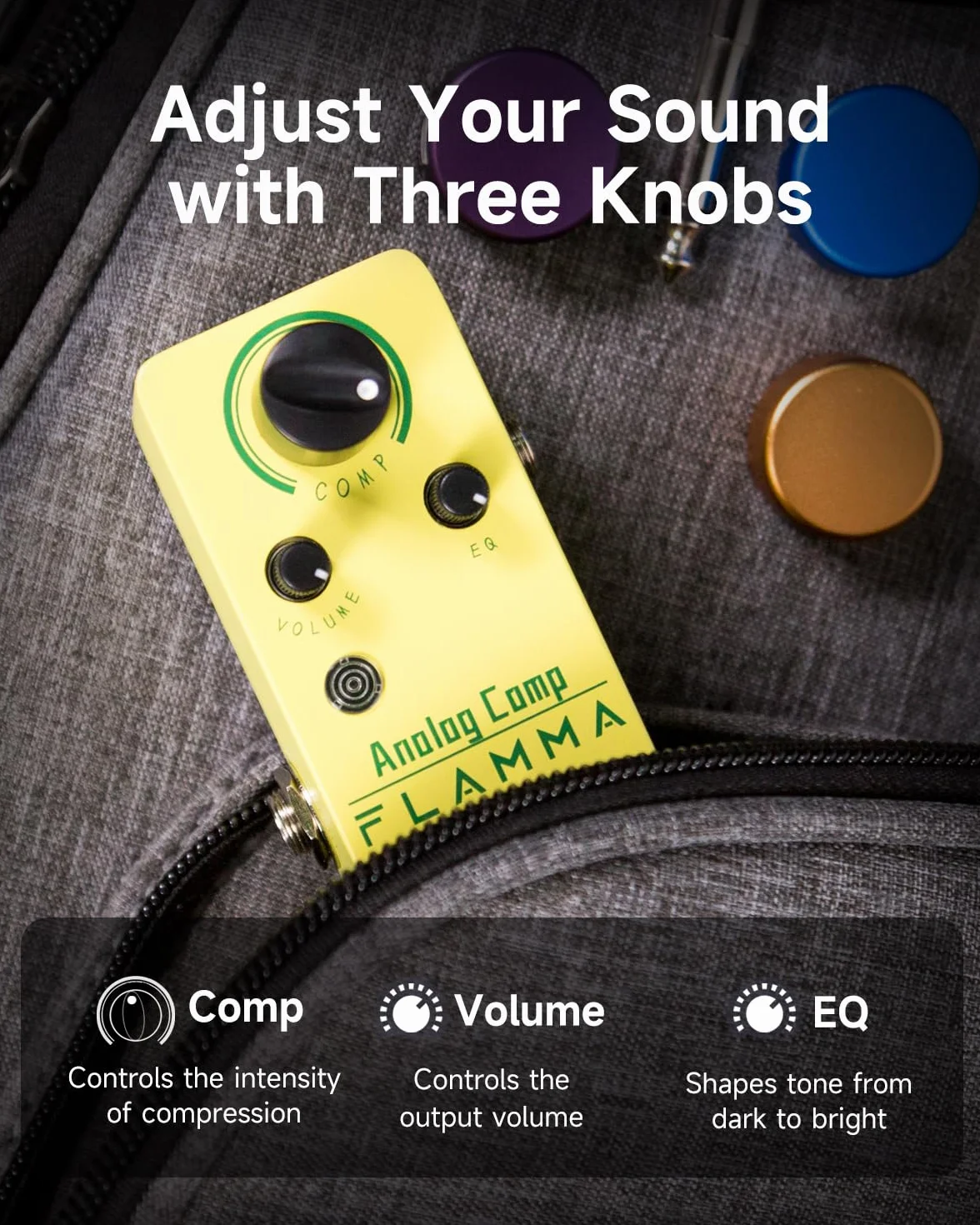 FLAMMA FC21 - Pedal compresor de efectos de guitarra eléctrica, efecto de compresión óptico clásico, True Bypass