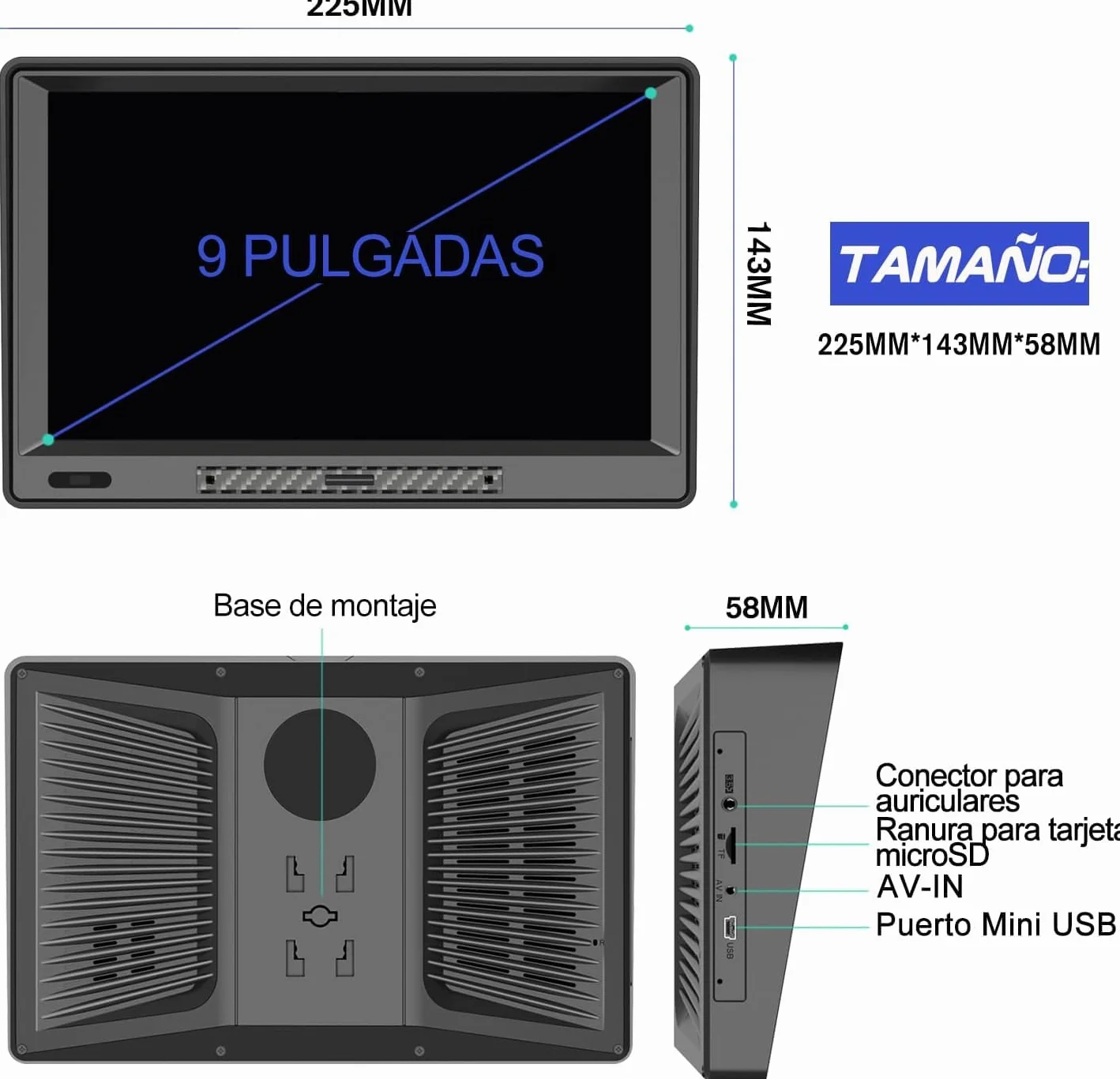 Navegador GPS para Camiones y Coches con Bluetooth y Cámara Trasera de 9 Pulgadas Pantalla LCD Multimedia, con Actualizaciones de Mapas de Europa para Toda la Vida