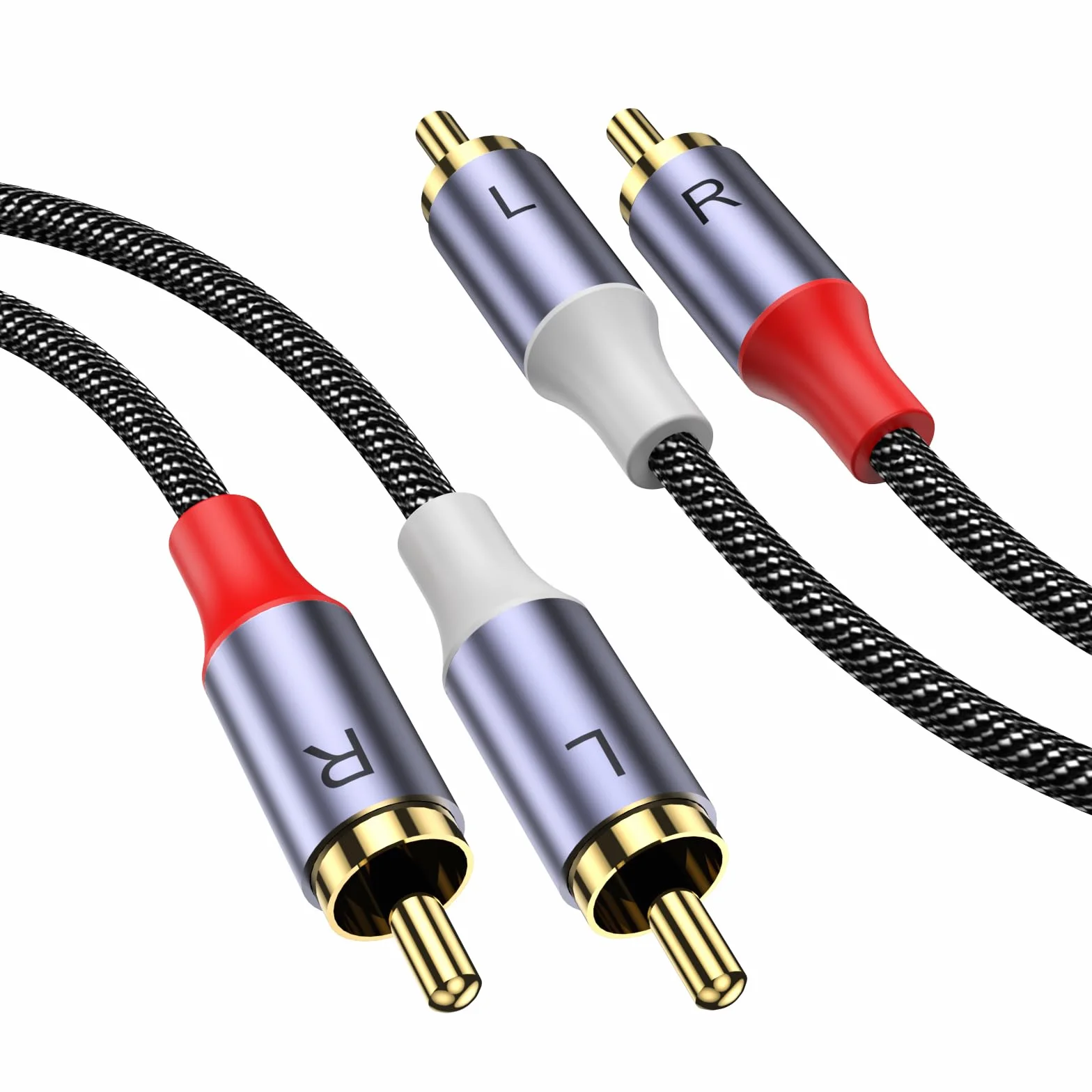 Cable RCA Estéreo Macho a Macho, Audio Auxiliar de 1 m, Nailon Trenzado Chapado en Oro de 24 Quilates para Cine en Casa, HDTV, Subwoofer y Estéreo de Coche