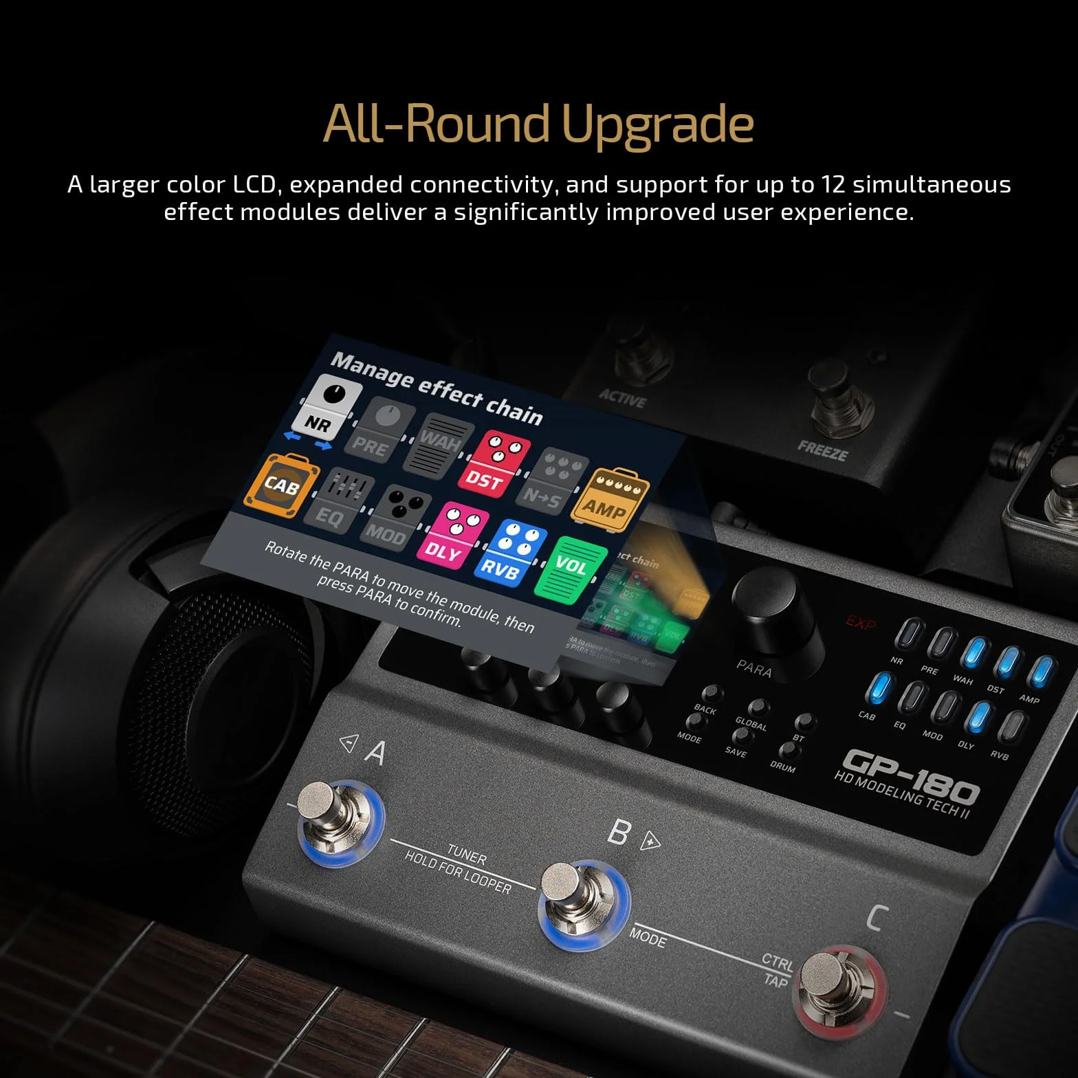 VALETON Procesador multiefectos para guitarracon modelado HD, 200+ efectos, soporte IR y NAM, looper, caja de ritmos, interfaz de audio USB GP-180